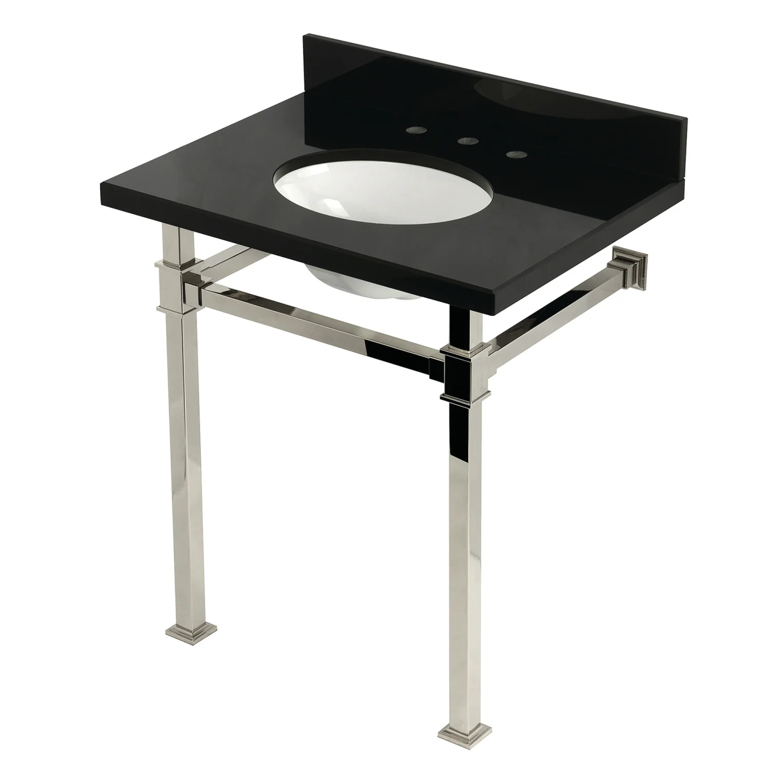Kingston Sona KVPK30KOQ6 - Monarch 30-Inch Black Granite Console Sink with Stainless Steel Legs (8-Inch, 3-Hole), Black Granite/Polished Nickel