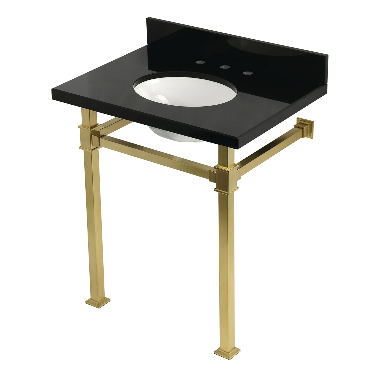 Kingston Sona KVPK30KOQ7 - Monarch 30-Inch Black Granite Console Sink with Stainless Steel Legs (8-Inch, 3-Hole), Black Granite/Brushed Brass