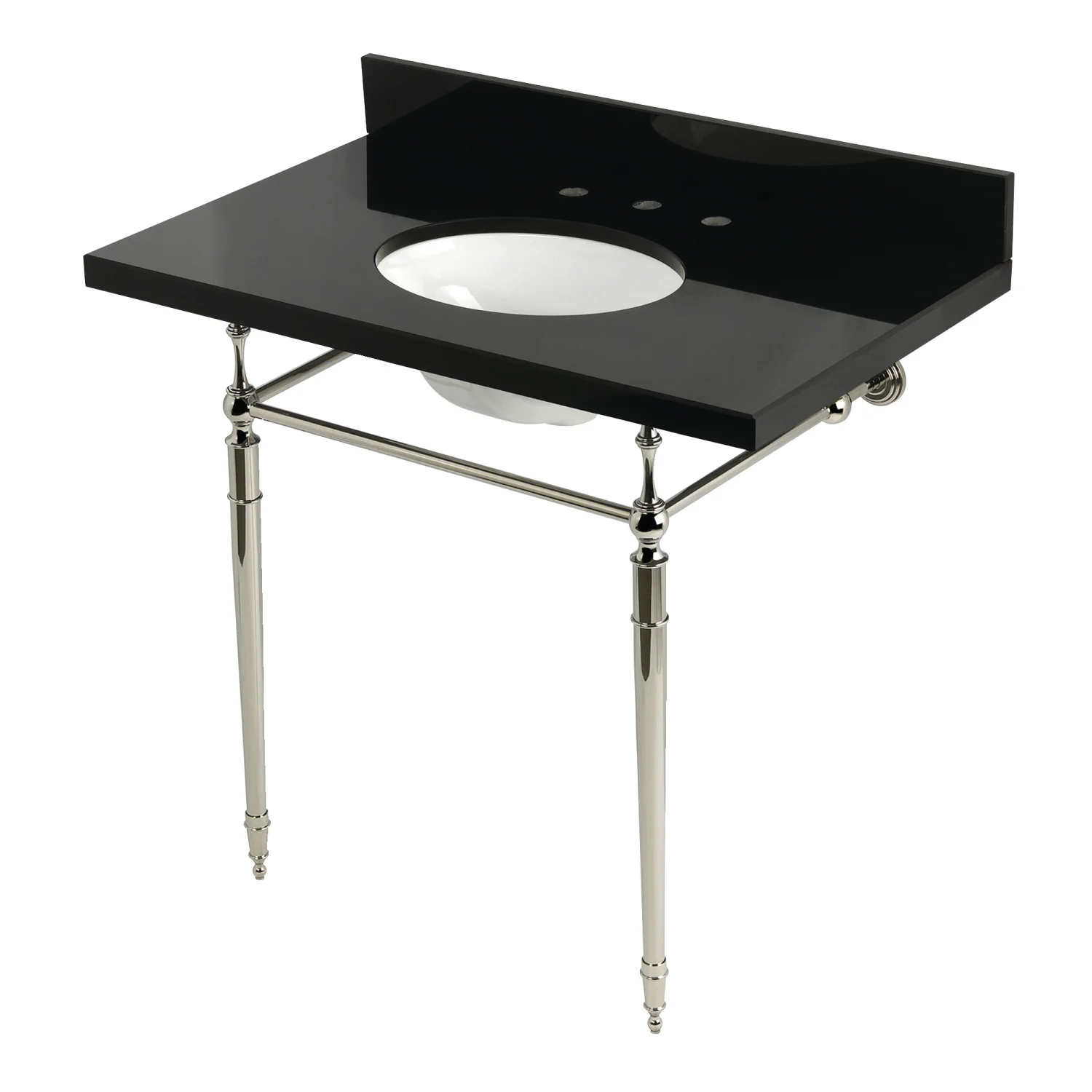 Kingston Heirloom KVPK3622K86 - Edwardian 36-Inch Black Granite Console Sink with Brass Legs (8-Inch, 3-Hole), Black Granite/Polished Nickel