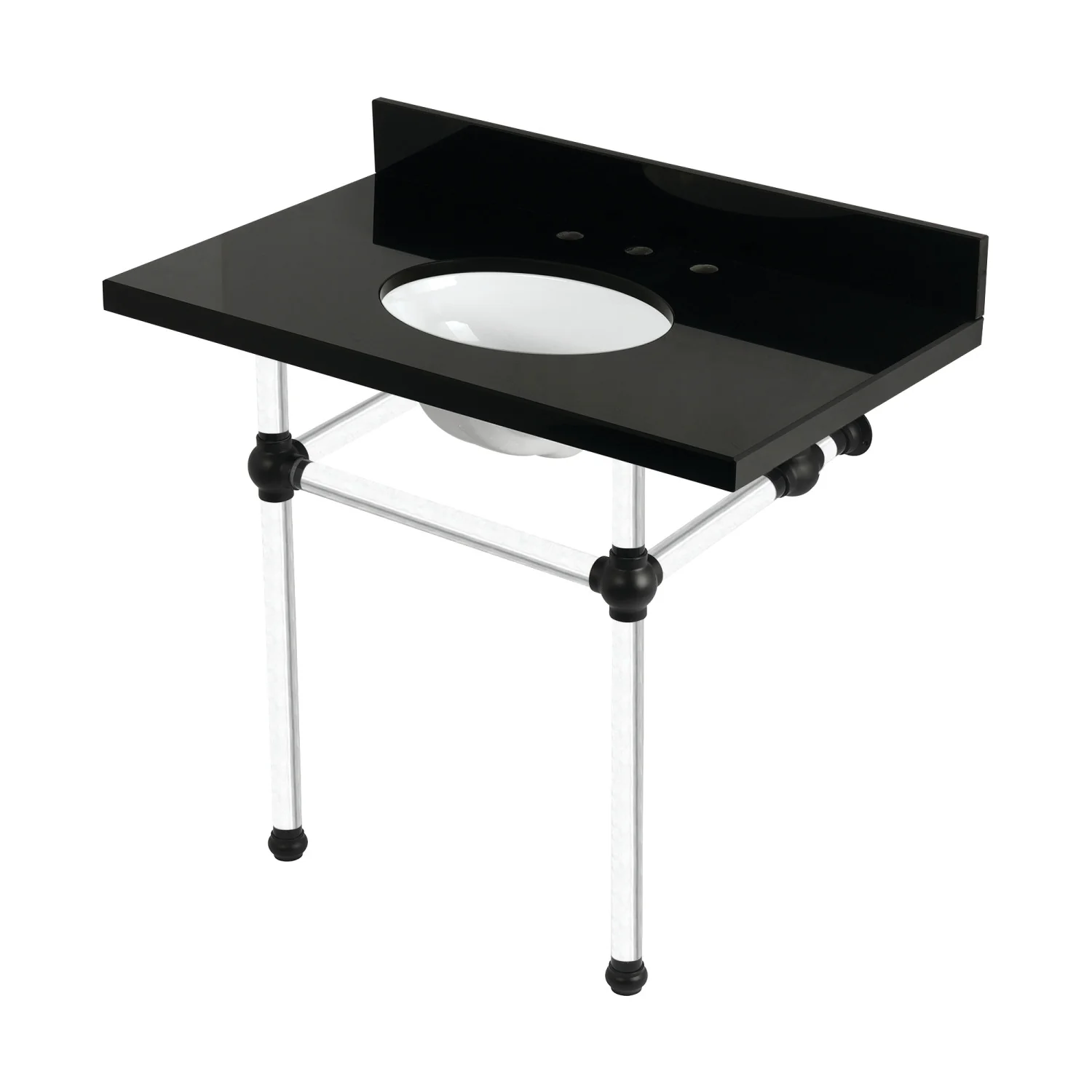 Kingston Tulare KVPK3630KA0 - Templeton 36-Inch Black Granite Console Sink with Acrylic Legs (8-Inch, 3-Hole), Black Granite/Matte Black