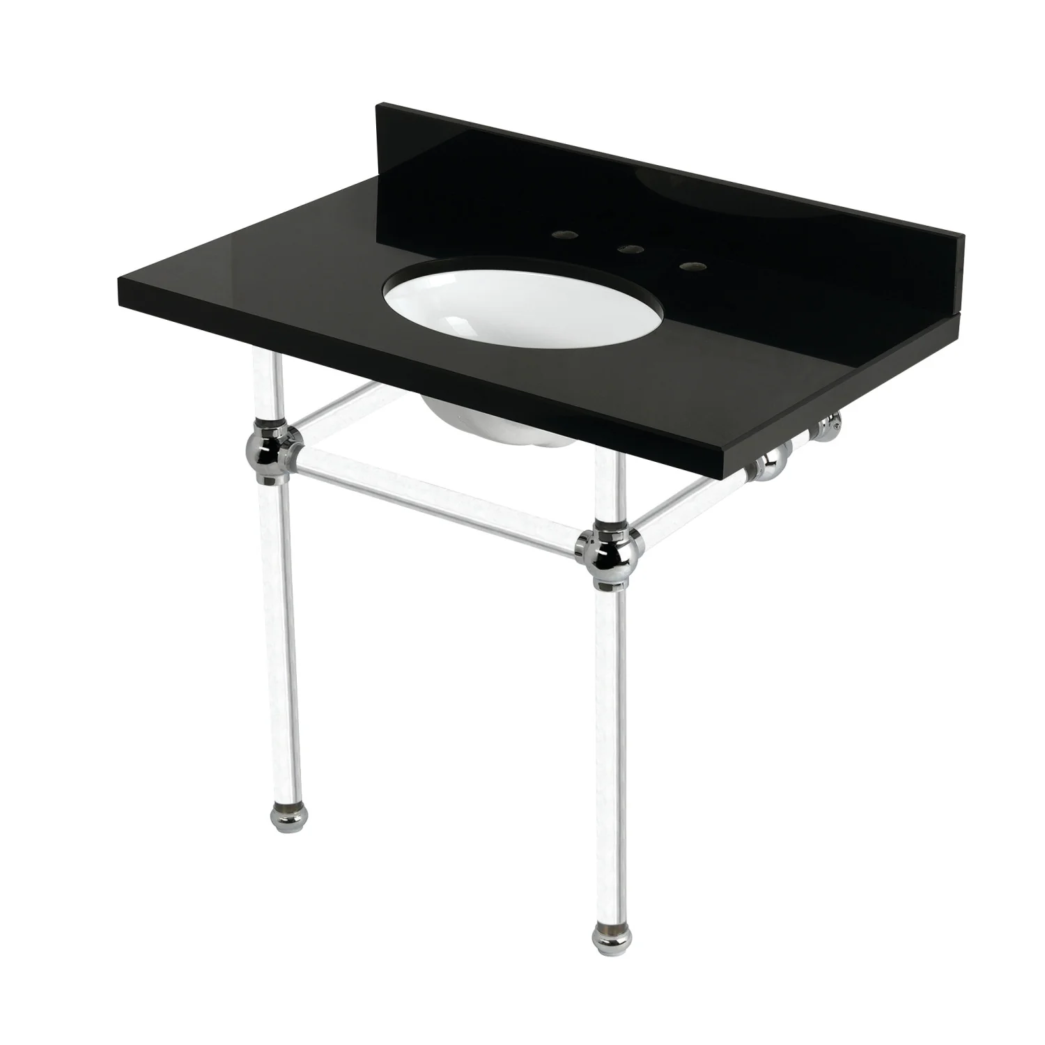 Kingston Tulare KVPK3630KA1 - Templeton 36-Inch Black Granite Console Sink with Acrylic Legs (8-Inch, 3-Hole), Black Granite/Polished Chrome