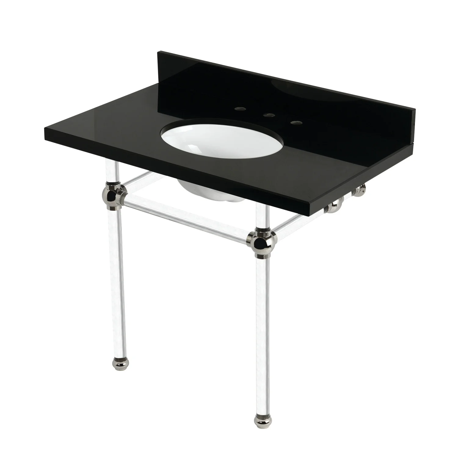 Kingston Tulare KVPK3630KA6 - Templeton 36-Inch Black Granite Console Sink with Acrylic Legs (8-Inch, 3-Hole), Black Granite/Polished Nickel