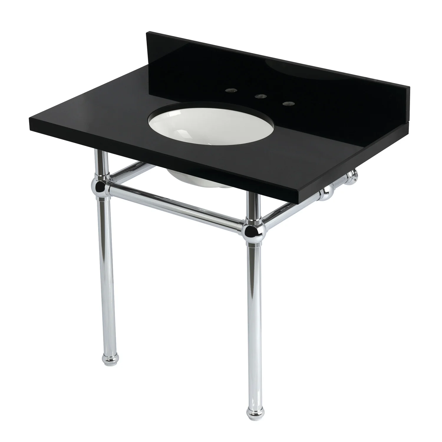 Kingston Heirloom KVPK3630KB1 - Templeton 36-Inch Black Granite Console Sink with Brass Legs (8-Inch, 3-Hole), Black Granite/Polished Chrome