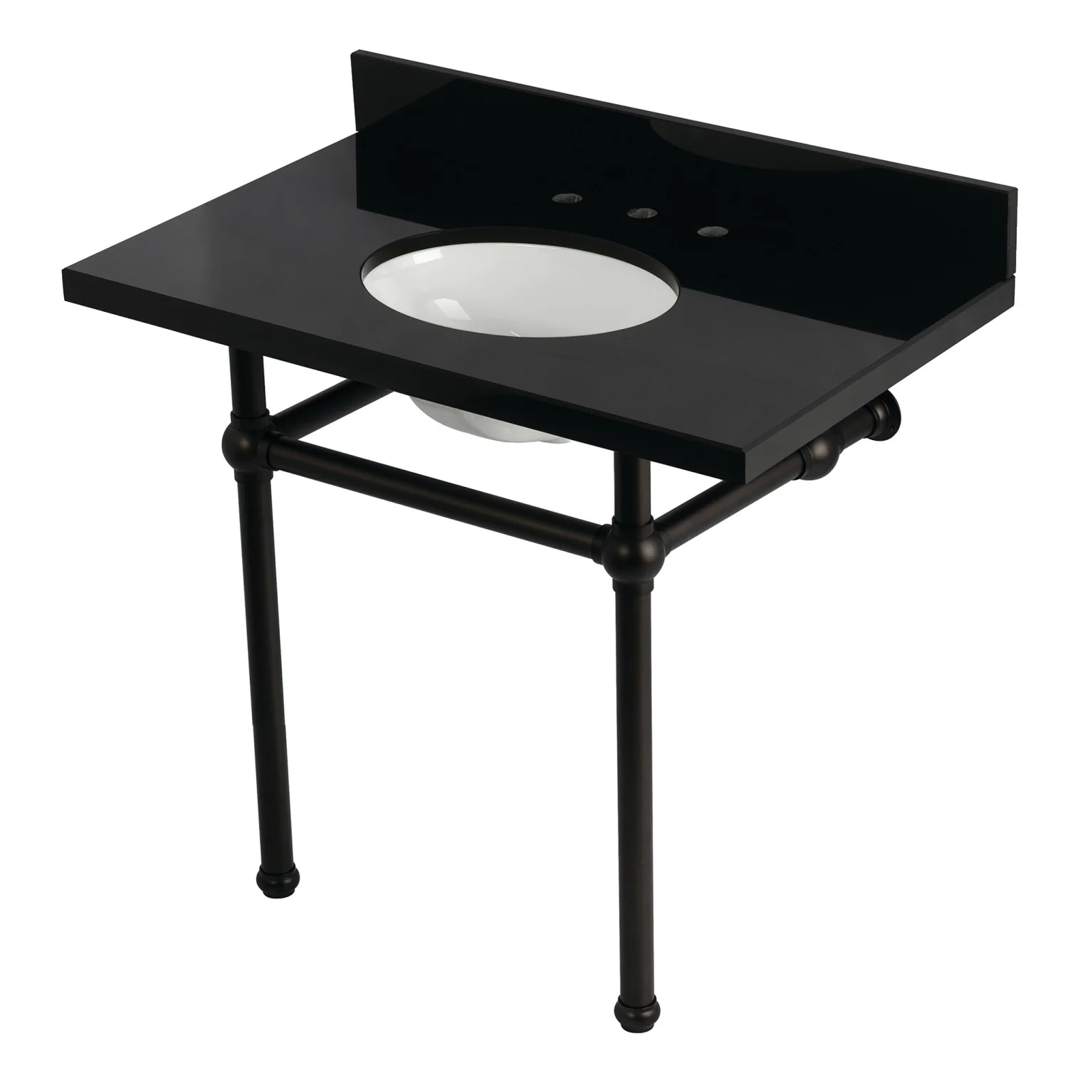 Kingston Heirloom KVPK3630KB5 - Templeton 36-Inch Black Granite Console Sink with Brass Legs (8-Inch, 3-Hole), Black Granite/Oil Rubbed Bronze