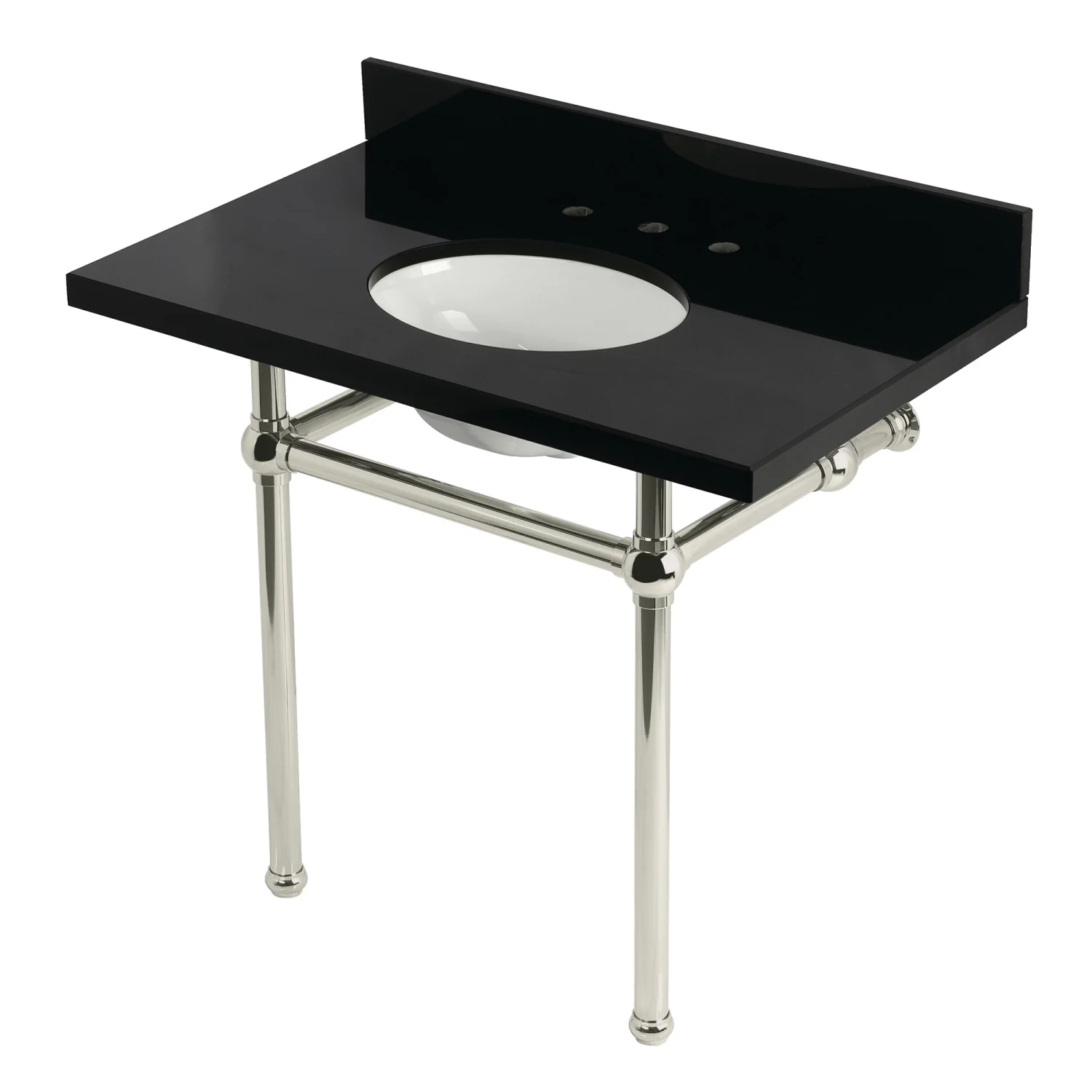 Kingston Heirloom KVPK3630KB6 - Templeton 36-Inch Black Granite Console Sink with Brass Legs (8-Inch, 3-Hole), Black Granite/Polished Nickel