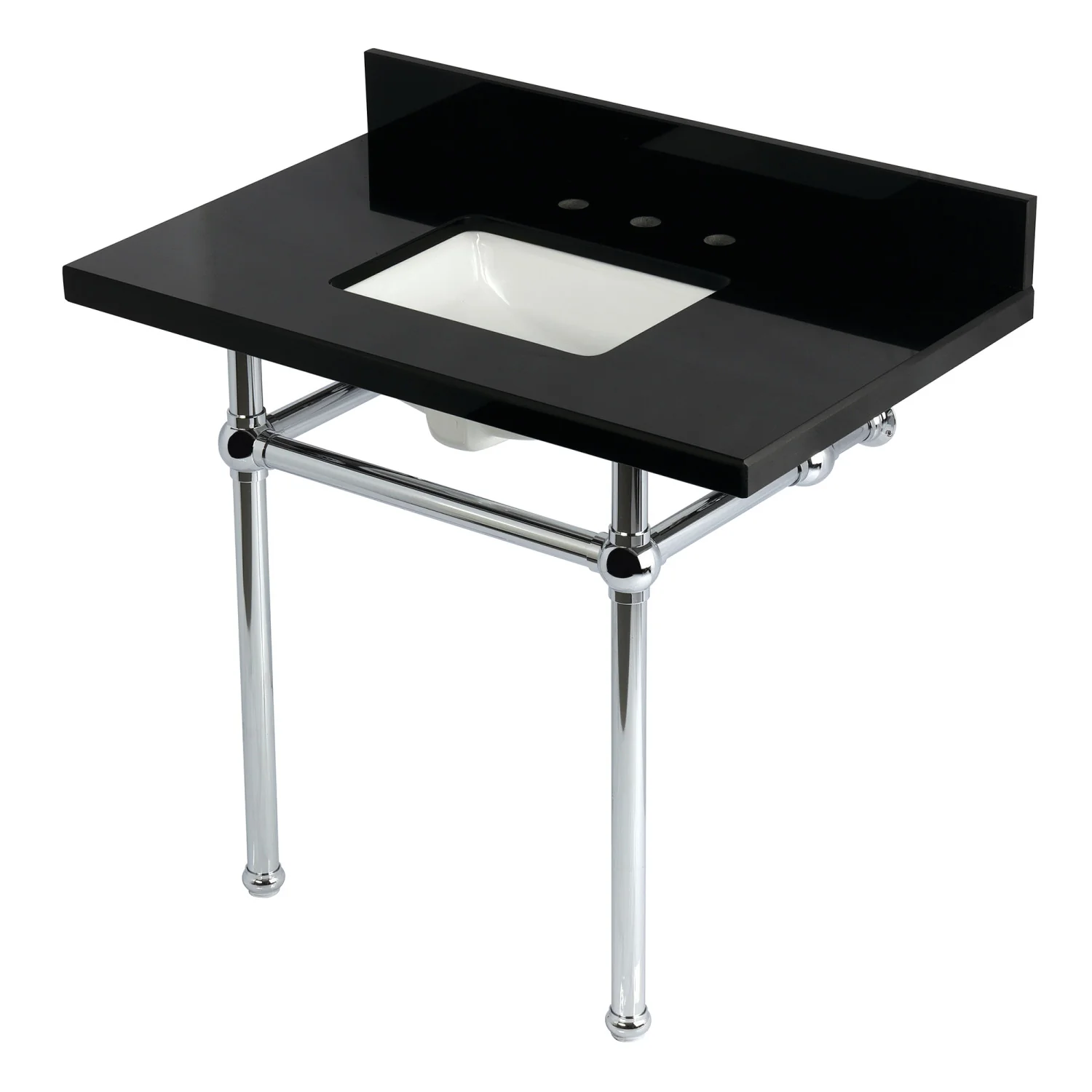 Kingston Heirloom KVPK3630KBSQ1 - Templeton 36-Inch Black Granite Console Sink with Brass Legs (8-Inch, 3-Hole), Black Granite/Polished Chrome
