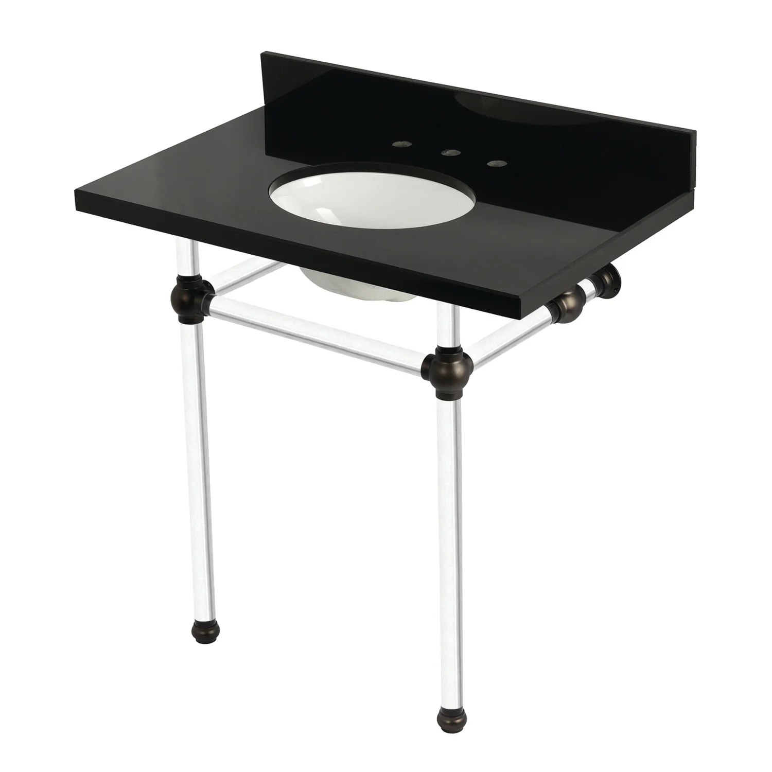 Kingston Tulare KVPK36KA5 - Templeton 36-Inch Black Granite Console Sink with Acrylic Legs (8-Inch, 3-Hole), Black Granite/Oil Rubbed Bronze