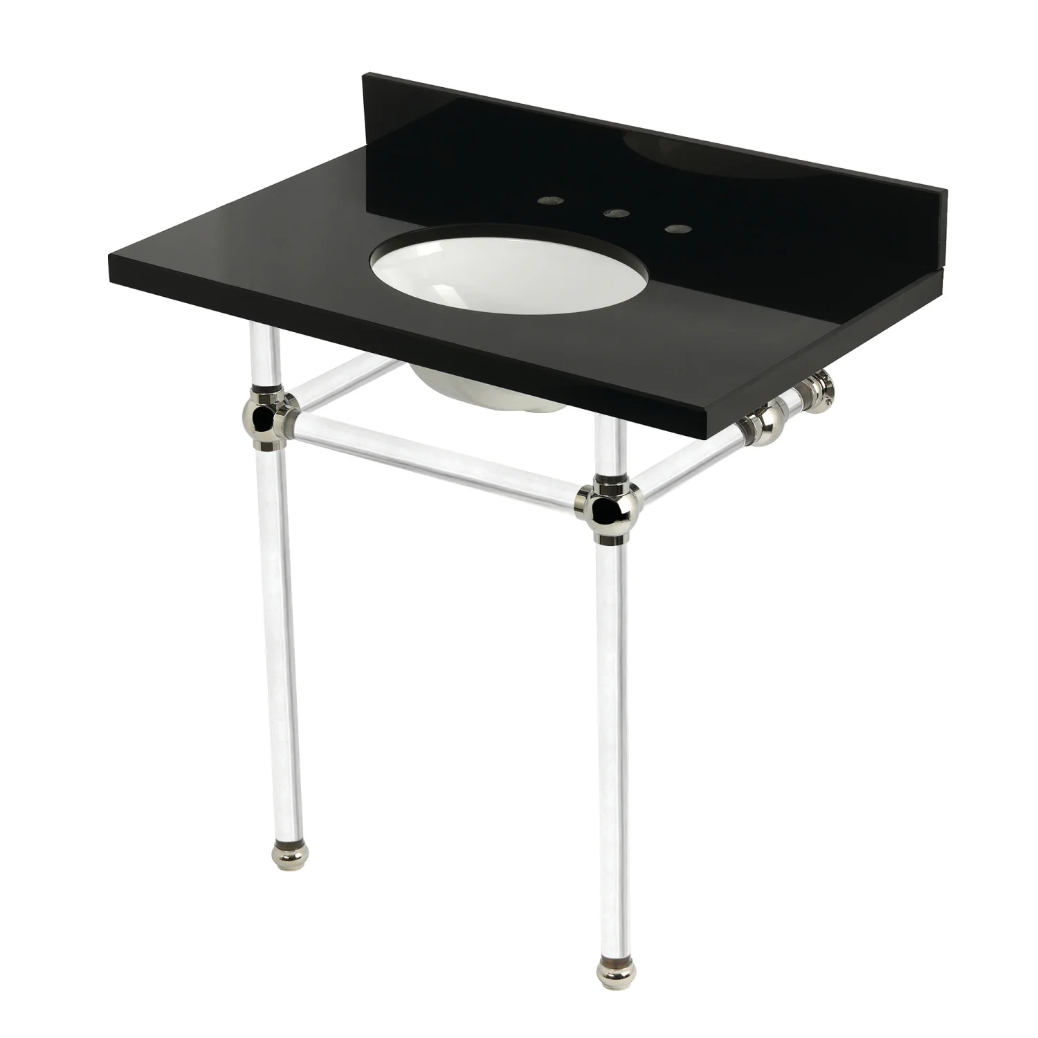 Kingston Tulare KVPK36KA6 - Templeton 36-Inch Black Granite Console Sink with Acrylic Legs (8-Inch, 3-Hole), Black Granite/Polished Nickel