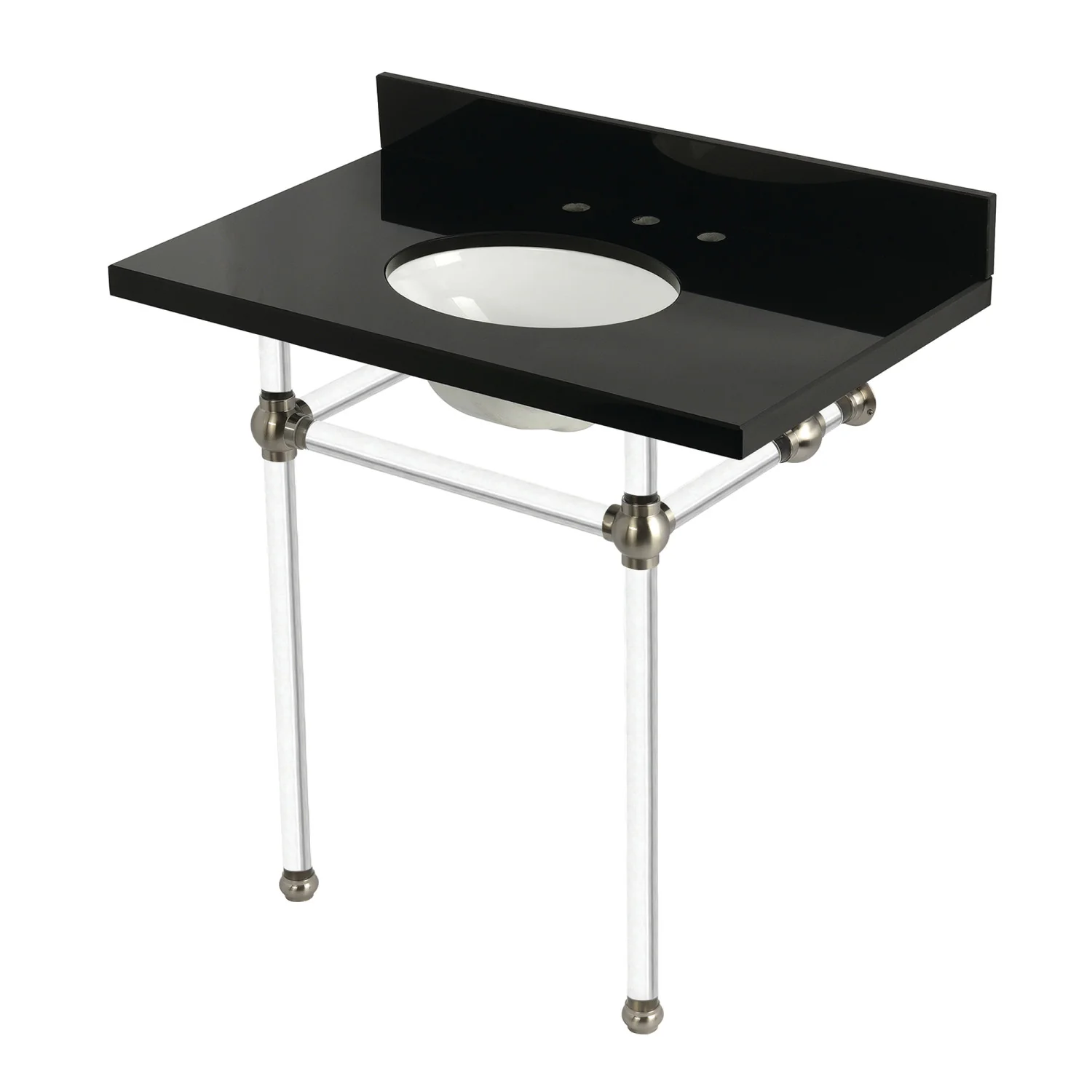 Kingston Tulare KVPK36KA8 - Templeton 36-Inch Black Granite Console Sink with Acrylic Legs (8-Inch, 3-Hole), Black Granite/Brushed Nickel