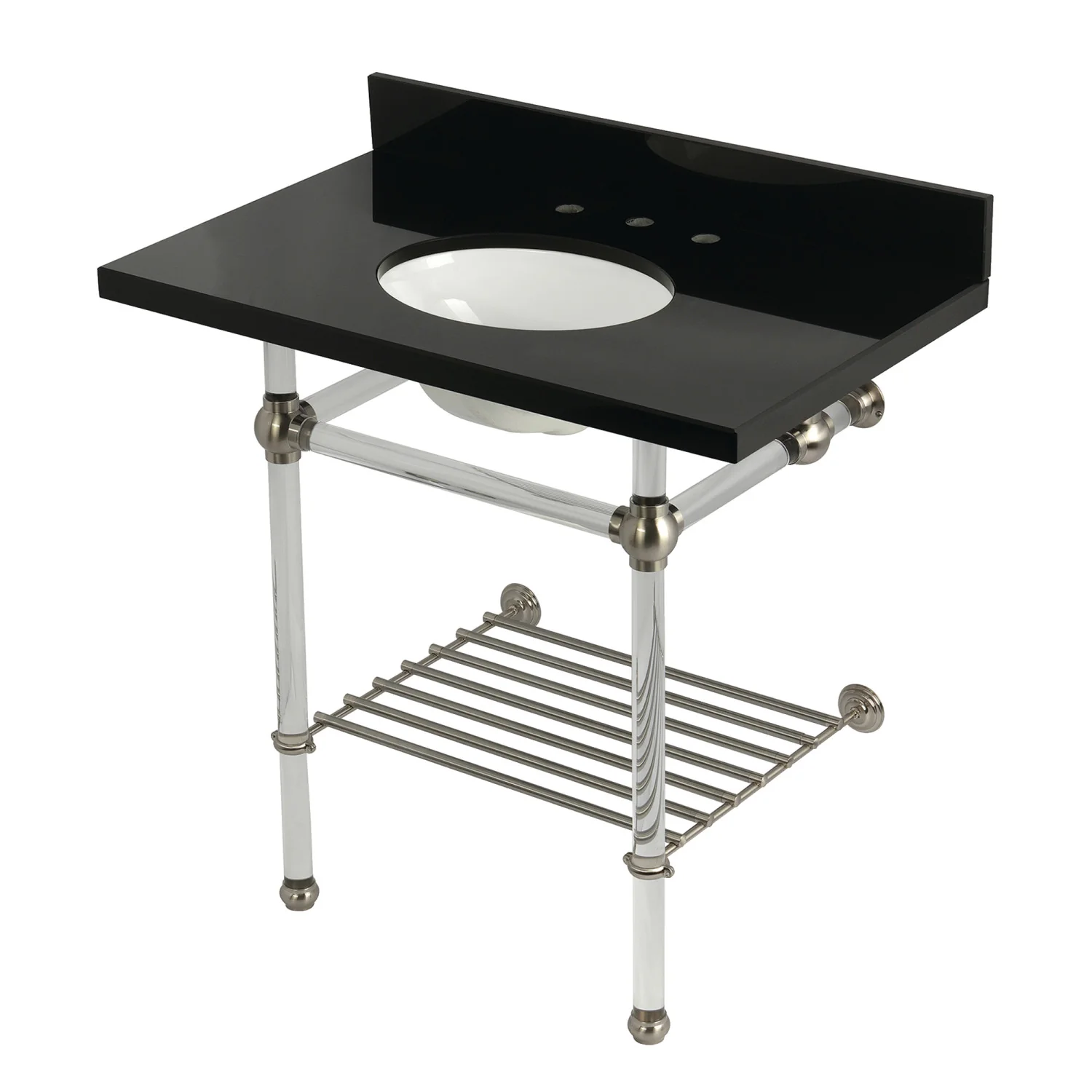 Kingston Tulare KVPK36KAB8 - Templeton 36-Inch Black Granite Console Sink with Acrylic Legs and Shelf (8-Inch, 3-Hole), Black Granite/Brushed Nickel - Image 2