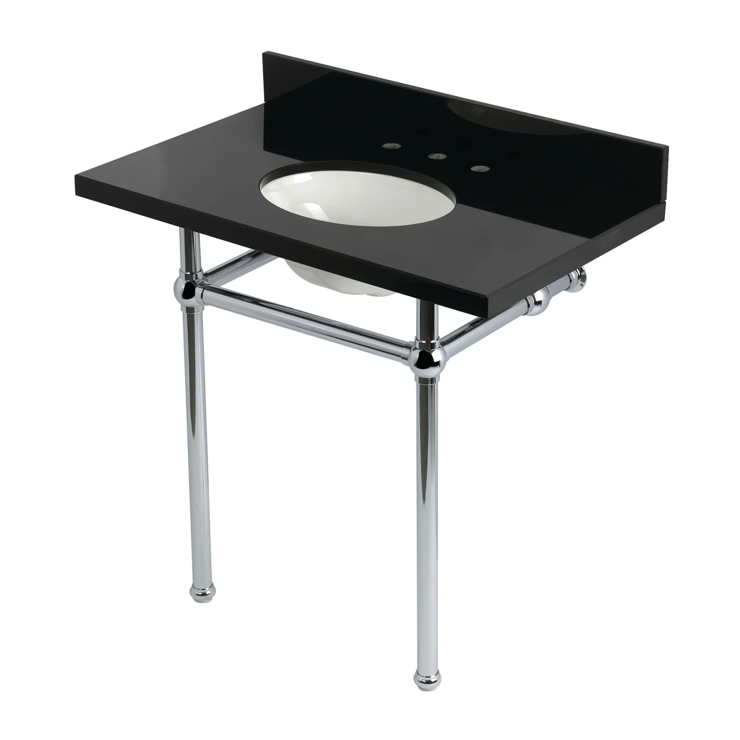 Kingston Heirloom KVPK36KB1 - Templeton 36-Inch Black Granite Console Sink with Brass Legs (8-Inch, 3-Hole), Black Granite/Polished Chrome