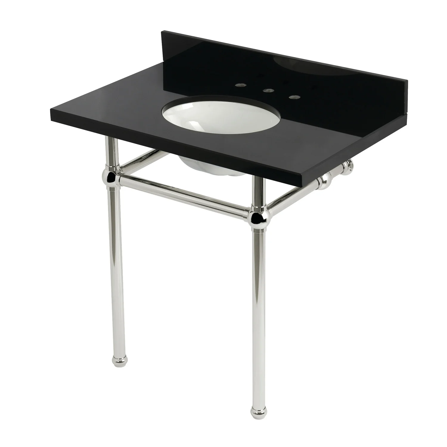 Kingston Heirloom KVPK36KB6 - Templeton 36-Inch Black Granite Console Sink with Brass Legs (8-Inch, 3-Hole), Black Granite/Polished Nickel