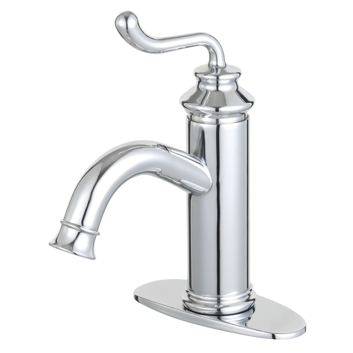 Kingston Heirloom LS5411RL - Royale One-Handle 1-Hole Bathroom Faucet with Deck Plate and Push Pop-Up Drain, Polished Chrome