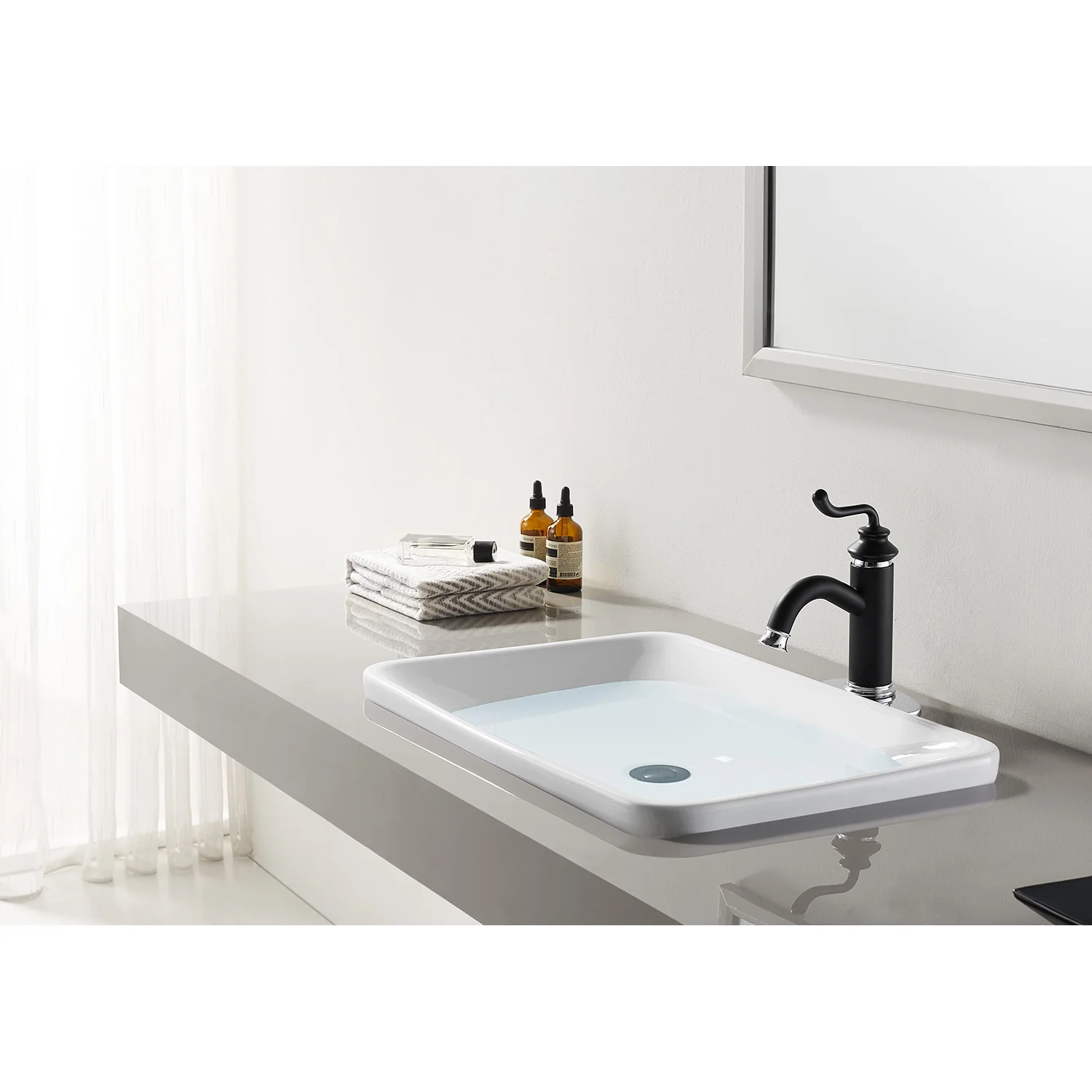 Kingston Heirloom LS5417RL - Royale One-Handle 1-Hole Bathroom Faucet with Deck Plate and Push Pop-Up Drain, Matte Black/Polished Chrome - Image 2