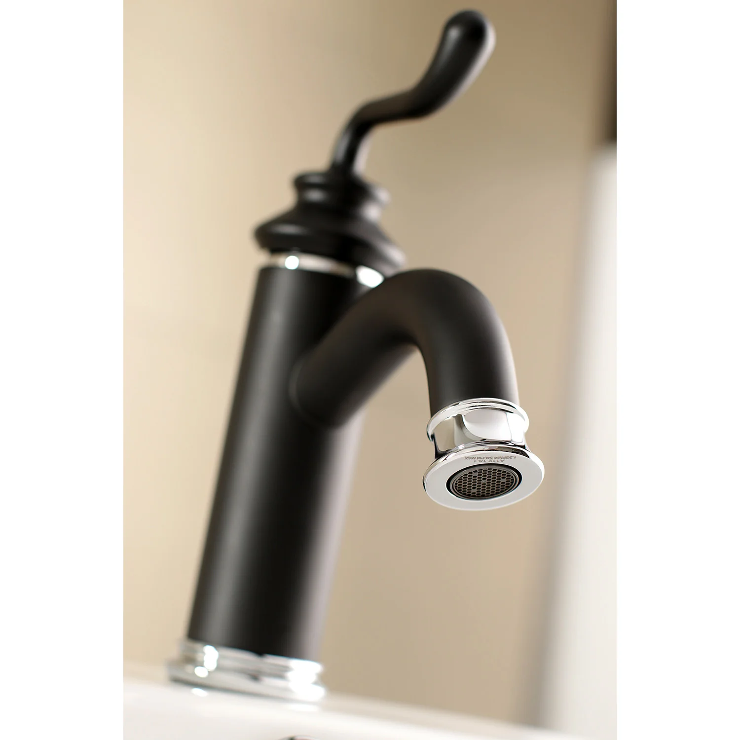 Kingston Heirloom LS5417RL - Royale One-Handle 1-Hole Bathroom Faucet with Deck Plate and Push Pop-Up Drain, Matte Black/Polished Chrome - Image 5