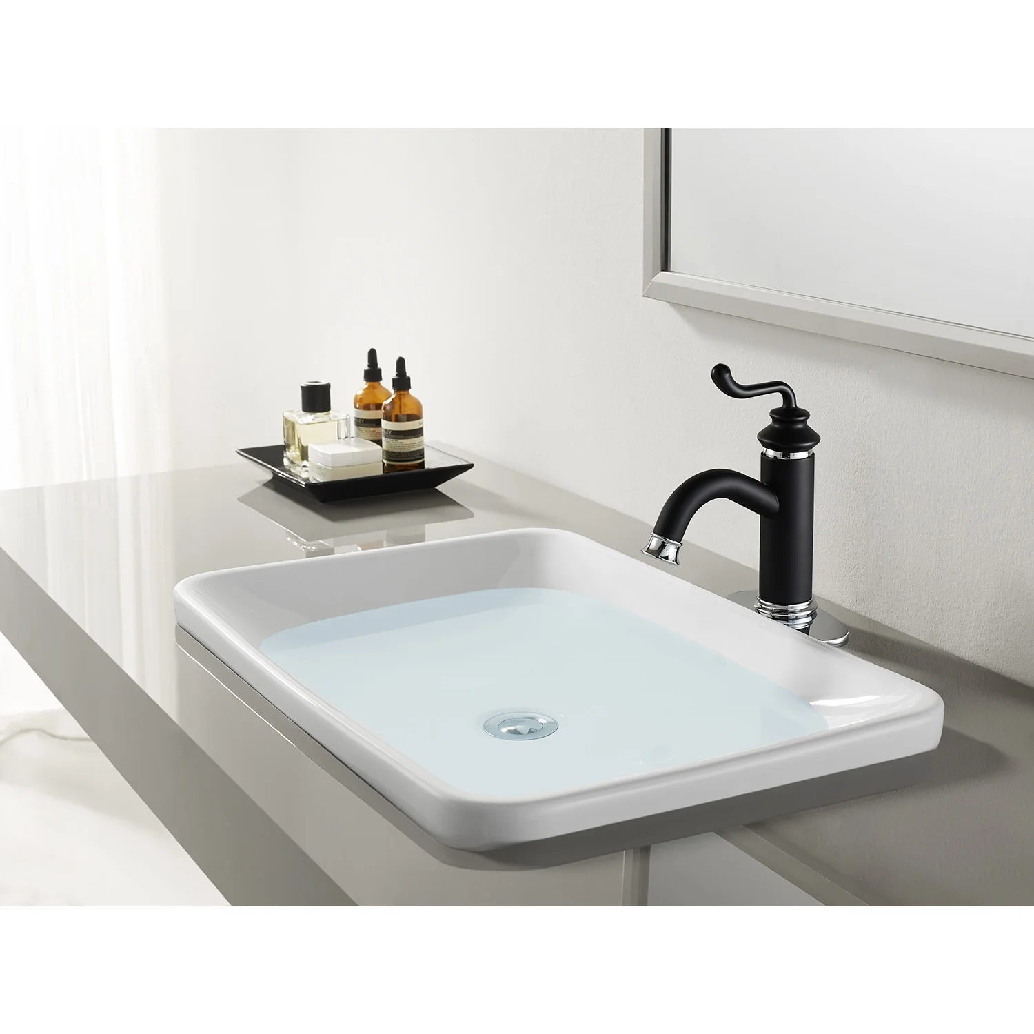 Kingston Heirloom LS5417RL - Royale One-Handle 1-Hole Bathroom Faucet with Deck Plate and Push Pop-Up Drain, Matte Black/Polished Chrome - Image 9