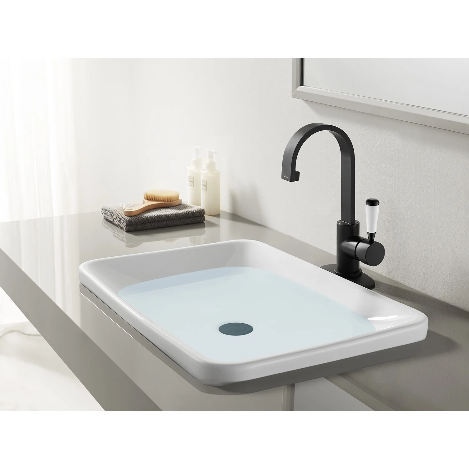 Kingston Tulare LS8210DPL - Paris One-Handle 1-Hole Bathroom Faucet with Deck Plate and Push Pop-Up Drain, Matte Black - Image 2