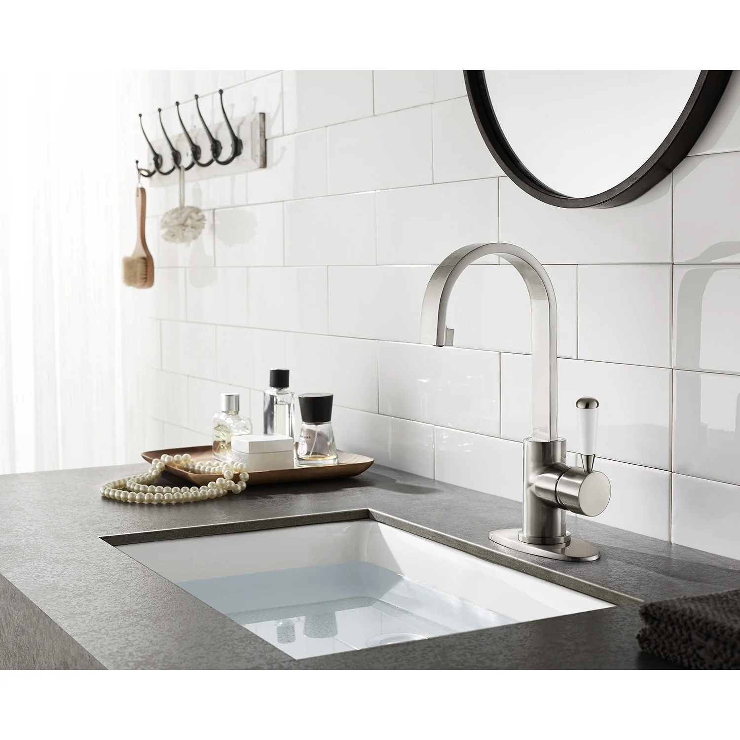 Kingston Tulare LS8218DPL - Paris One-Handle 1-Hole Bathroom Faucet with Deck Plate and Push Pop-Up Drain, Brushed Nickel - Image 2
