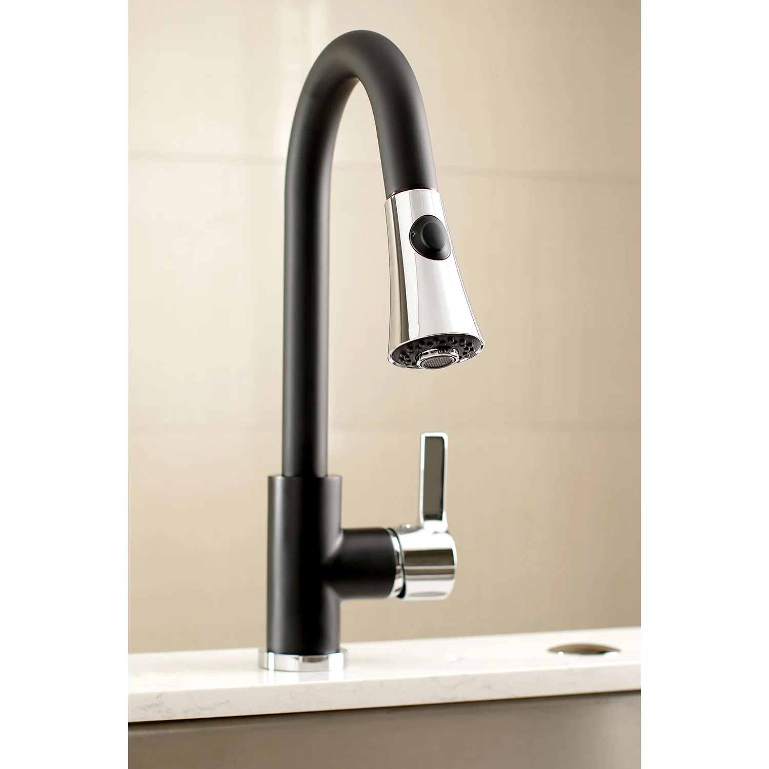 Kingston Tulare LS8727CTL - Continental Single-Handle Pull-Down Kitchen Faucet, Matte Black/Polished Chrome - Image 6