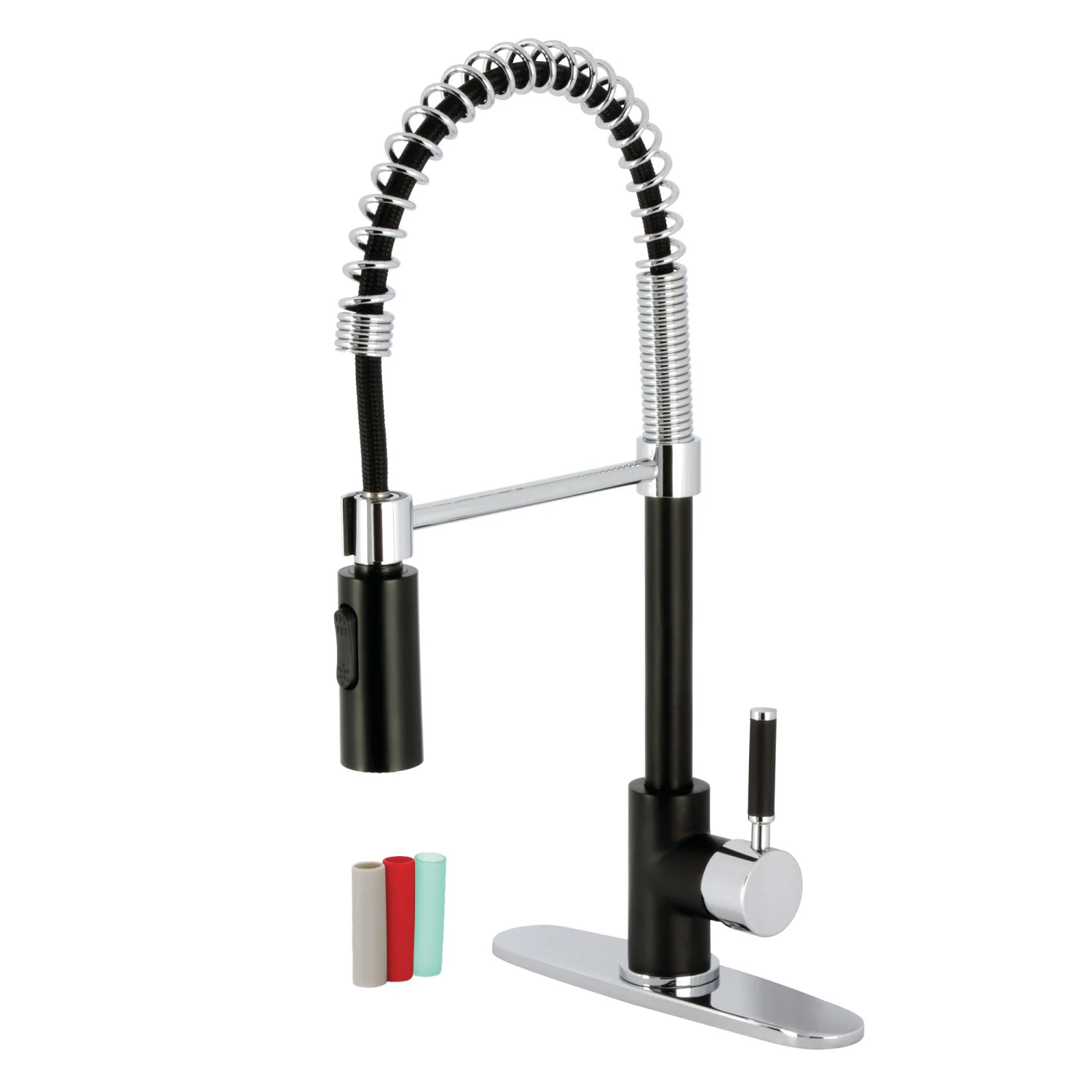 Kingston Sona LS8777DKL - Kaiser Single-Handle 1-Hole Deck Mount Pre-Rinse Kitchen Faucet, Matte Black/Polished Chrome