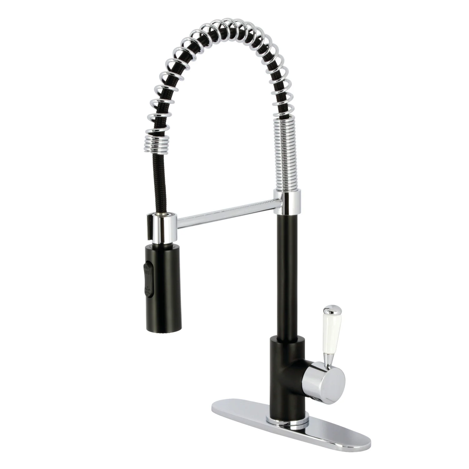 Kingston Tulare LS8777DPL - Paris Single-Handle 1-Hole Deck Mount Pre-Rinse Kitchen Faucet, Matte Black/Polished Chrome