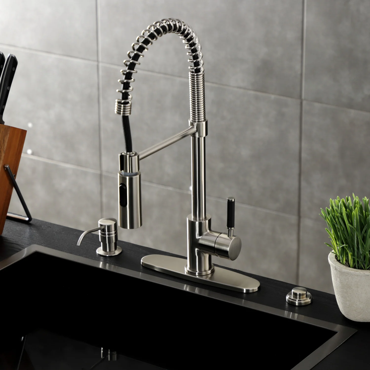 Kingston Sona LS8778DKL - Kaiser Single-Handle 1-Hole Deck Mount Pre-Rinse Kitchen Faucet, Brushed Nickel - Image 2