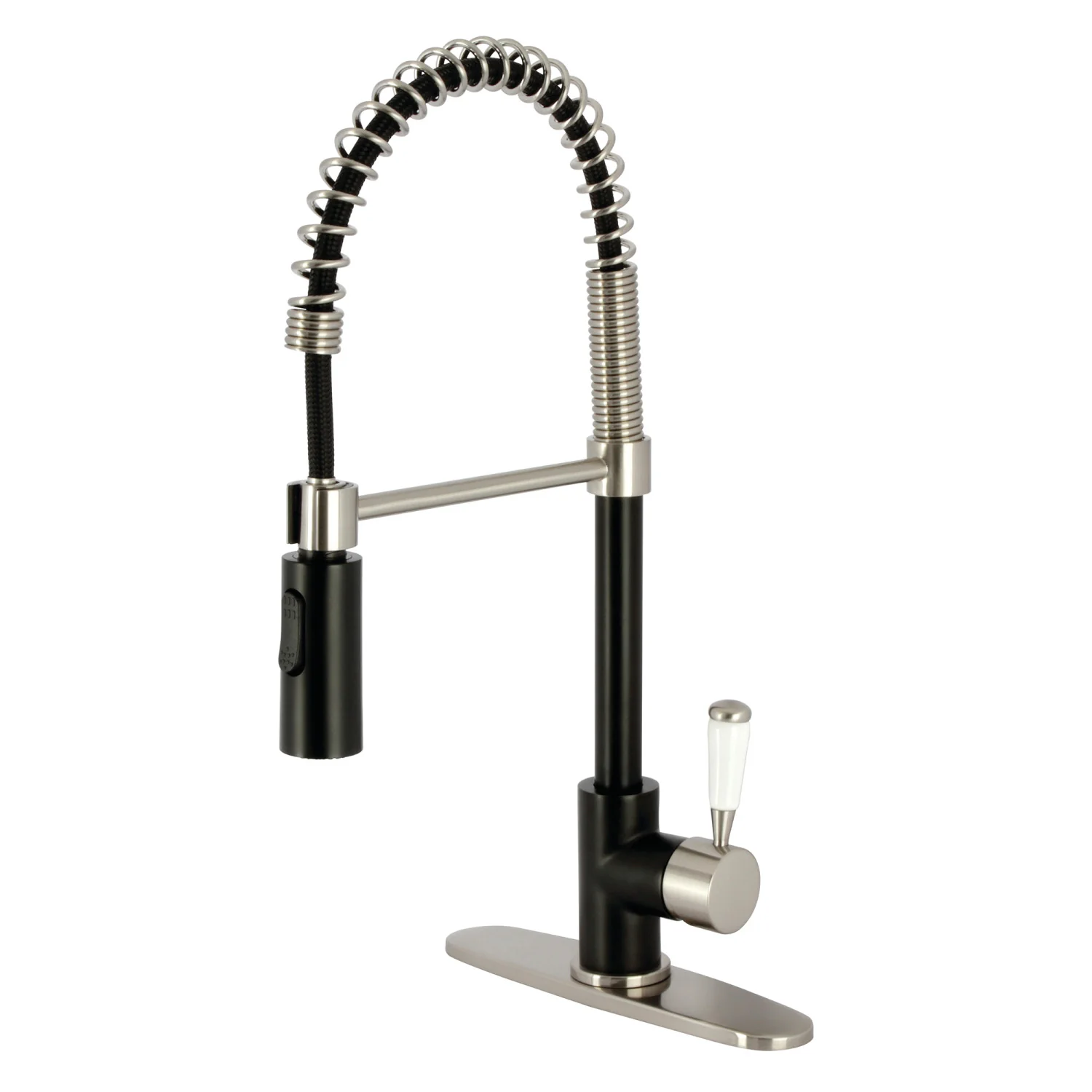Kingston Tulare LS8779DPL - Paris Single-Handle 1-Hole Deck Mount Pre-Rinse Kitchen Faucet, Matte Black/Brushed Nickel