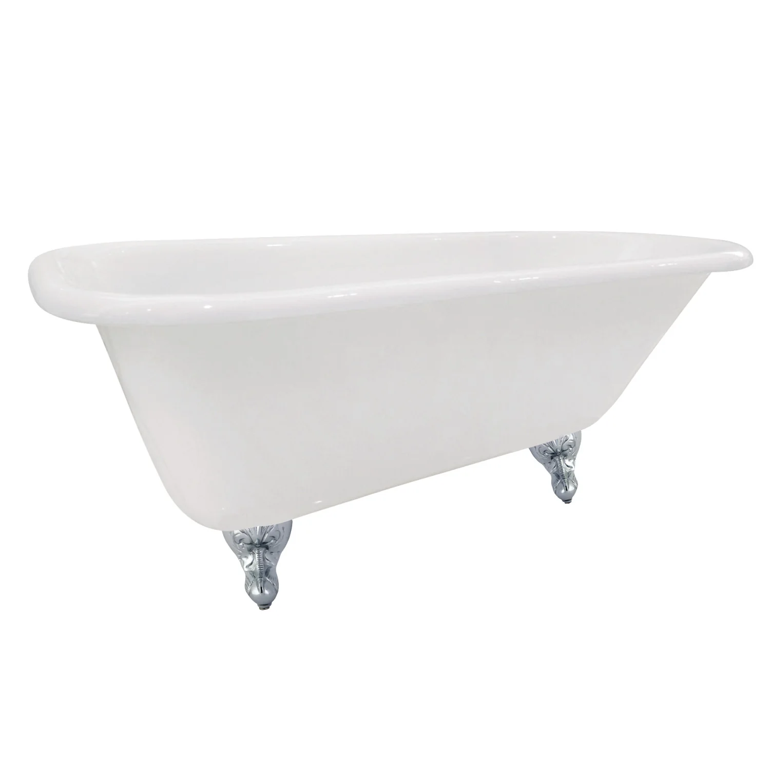 Kingston Heirloom NHVCTND673123T1 - Aqua Eden 66-Inch Cast Iron Oval Rectangular Roll Top Clawfoot Tub (No Faucet Drillings), White/Polished Chrome