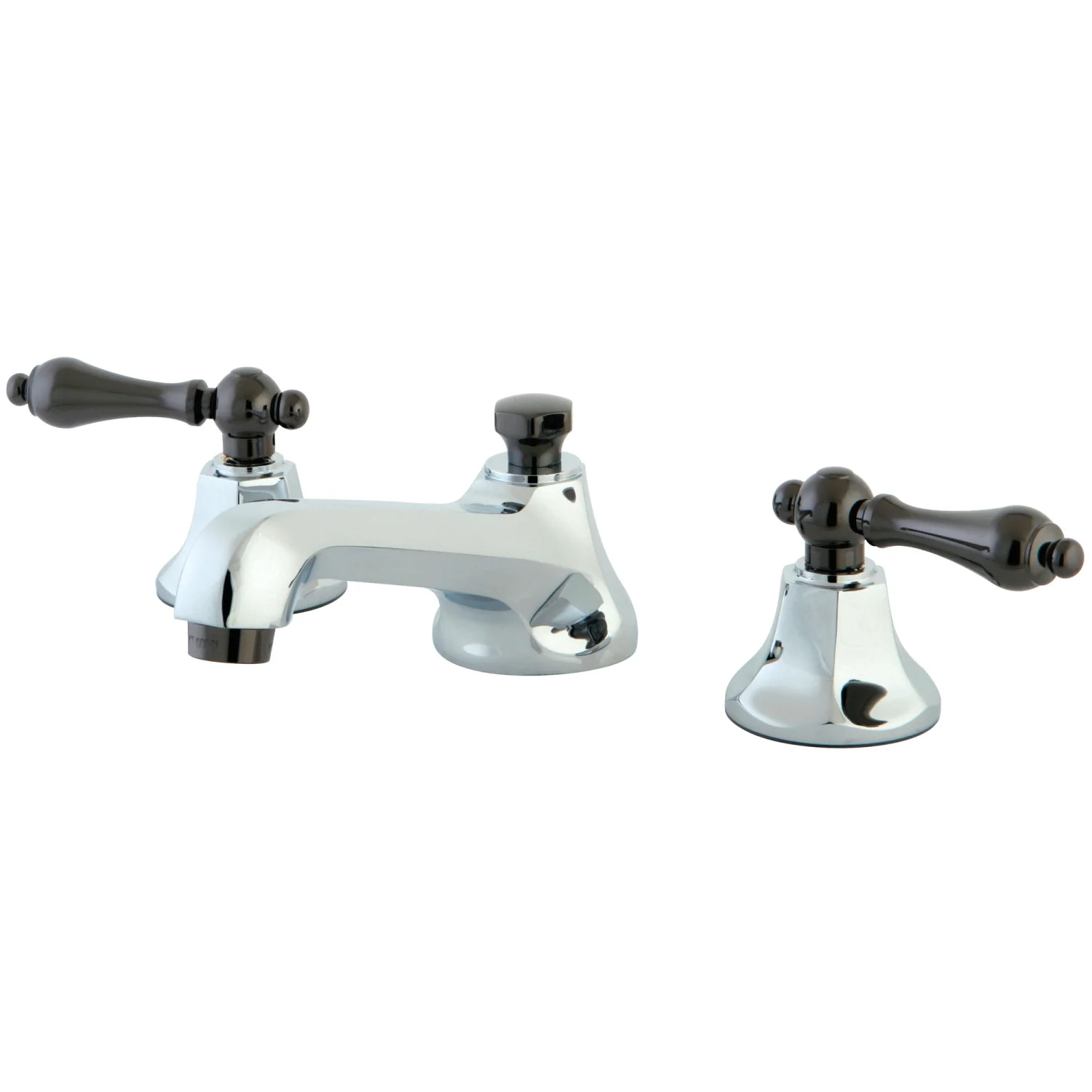 Kingston Tulare NS4463AL - Water Onyx Two-Handle 3-Hole Deck Mount Widespread Bathroom Faucet with Brass Pop-Up, Polished Chrome/Black Stainless Steel