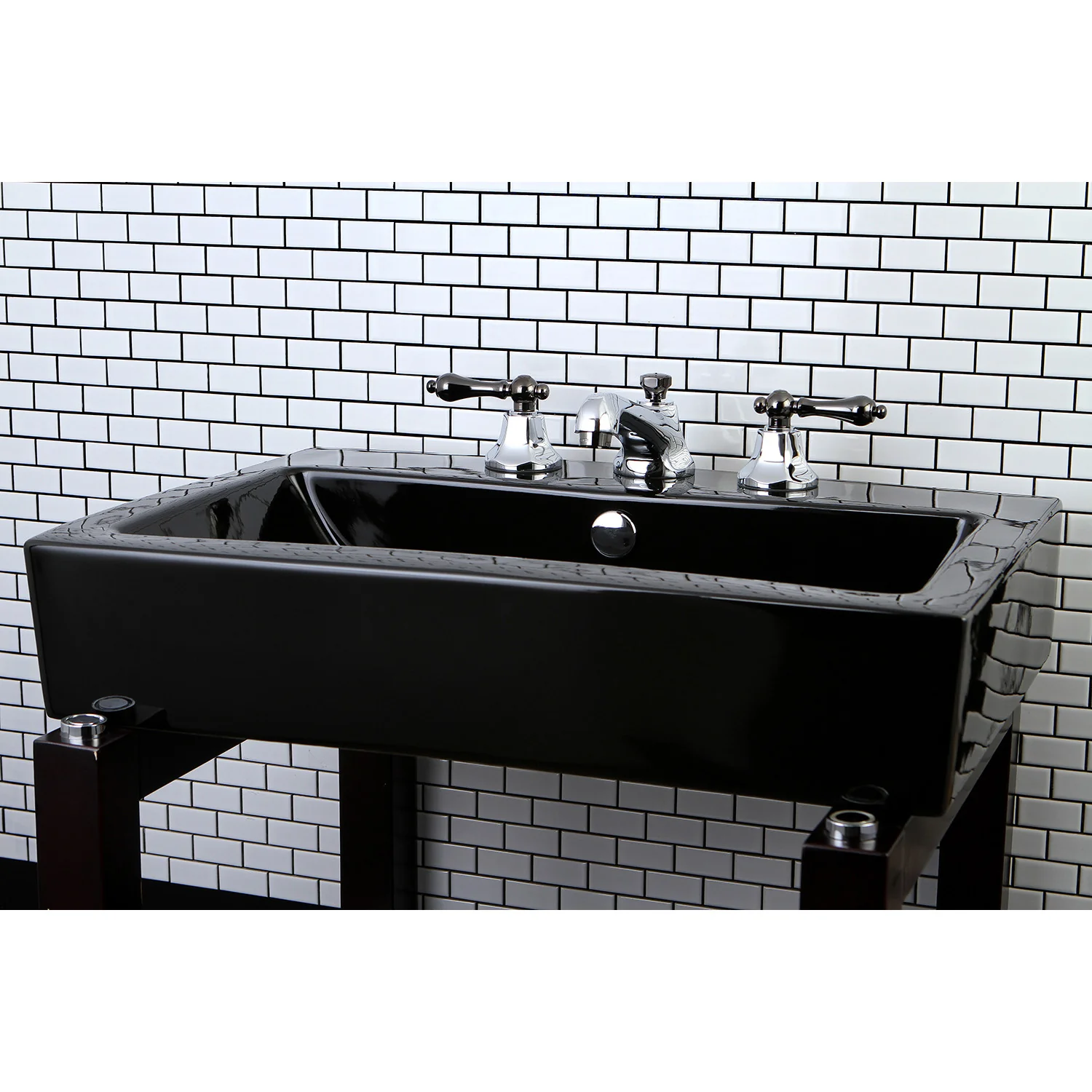 Kingston Tulare NS4463AL - Water Onyx Two-Handle 3-Hole Deck Mount Widespread Bathroom Faucet with Brass Pop-Up, Polished Chrome/Black Stainless Steel - Image 2
