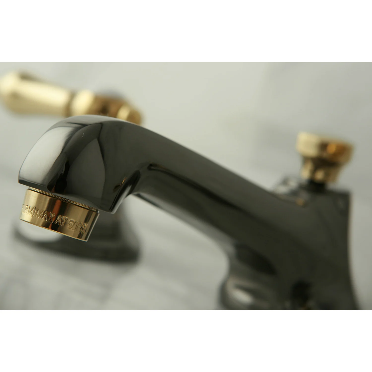 Kingston Tulare NS4469BAL - Water Onyx Two-Handle 3-Hole Deck Mount Widespread Bathroom Faucet with Brass Pop-Up, Black Stainless Steel/Polished Brass - Image 2