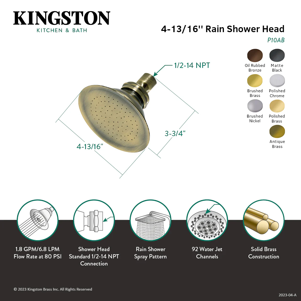 Kingston Heirloom P10MB - Victorian 4-3/4-Inch Round Raindrop Brass Shower Head, Matte Black - Image 2