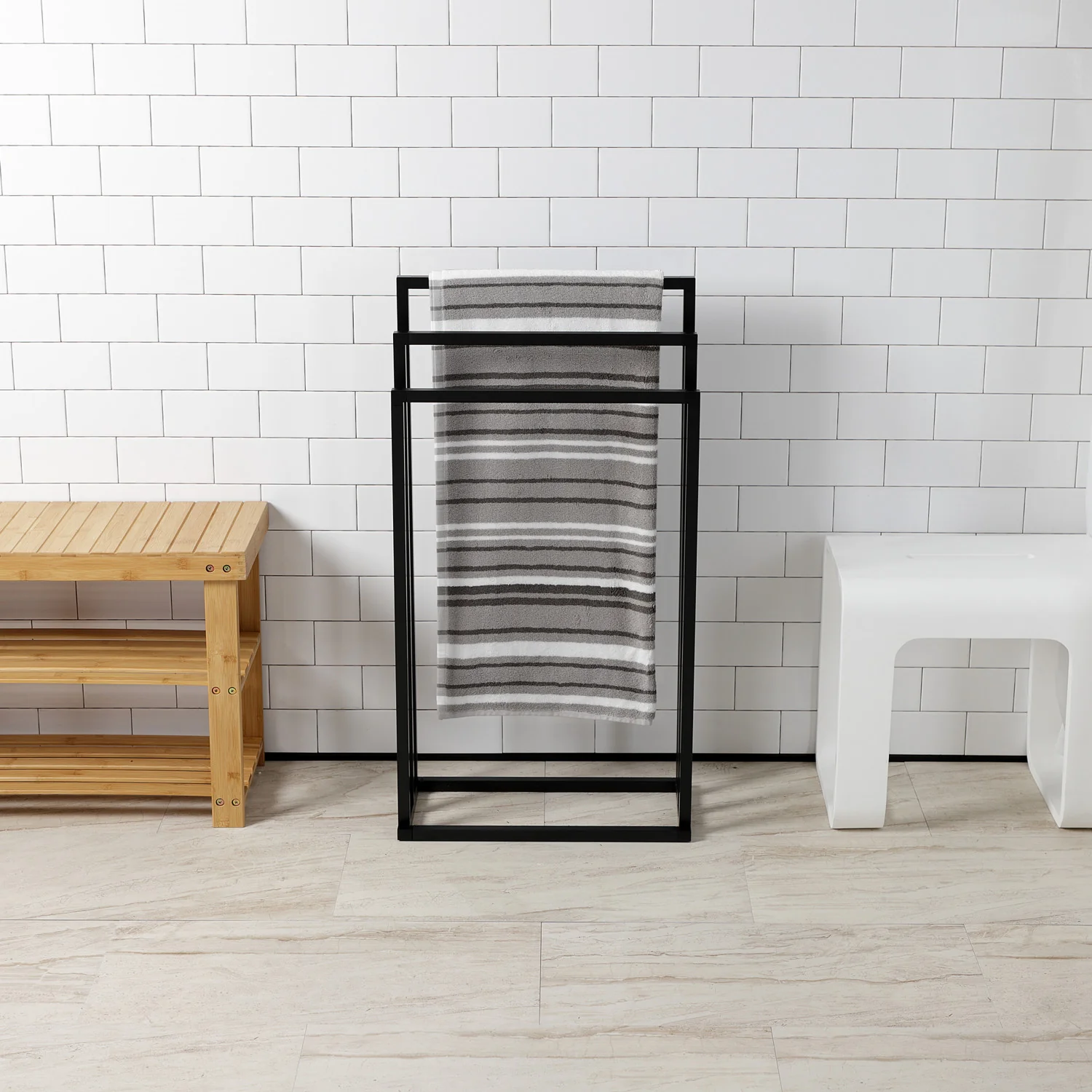 Kingston Sona SCC8330 - Edenscape 33-1/8 Inch Freestanding Pedestal 3-Tier Towel Rack, Matte Black - Image 2
