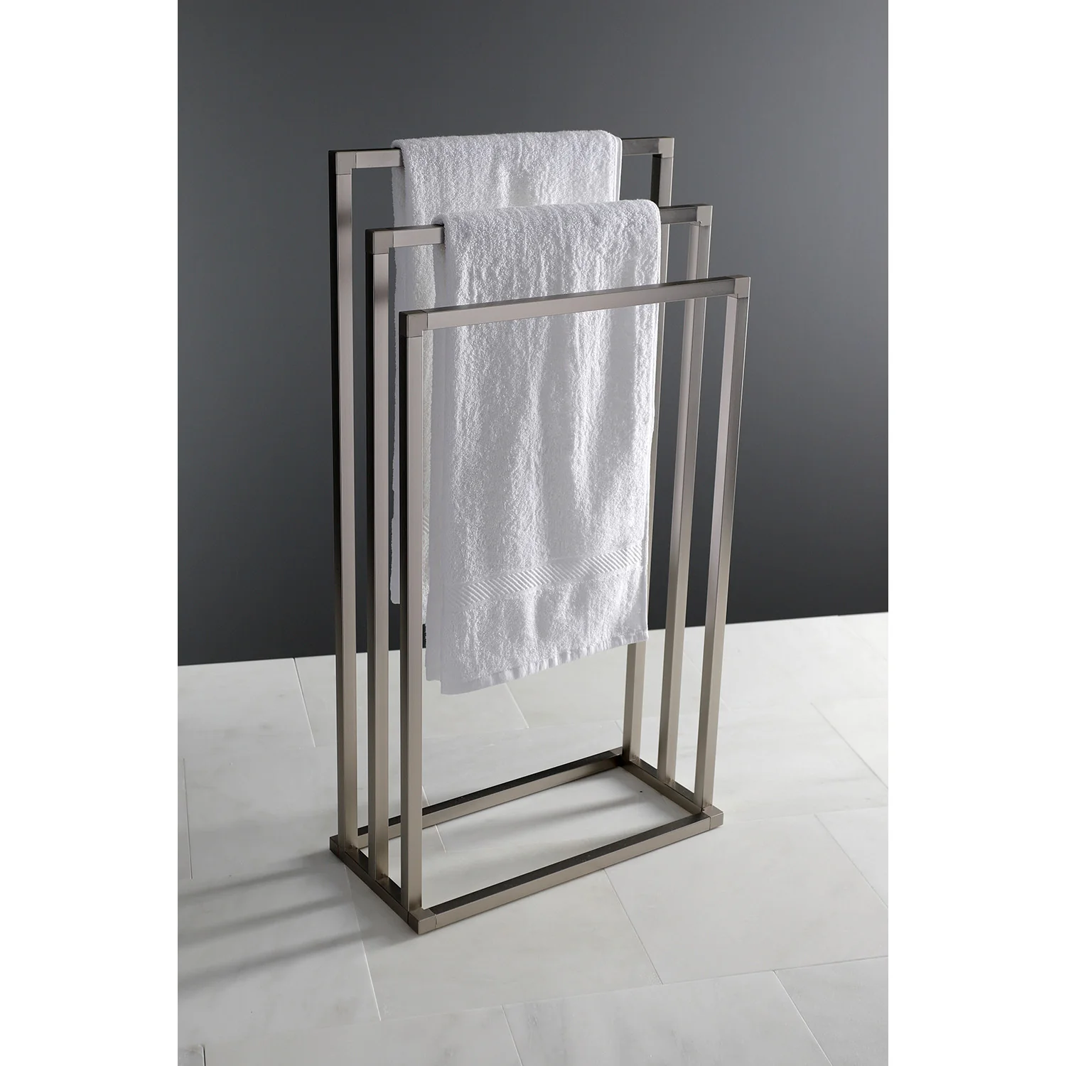 Kingston Sona SCC8338 - Edenscape 33-1/8 Inch Freestanding Pedestal 3-Tier Towel Rack, Brushed Nickel - Image 2