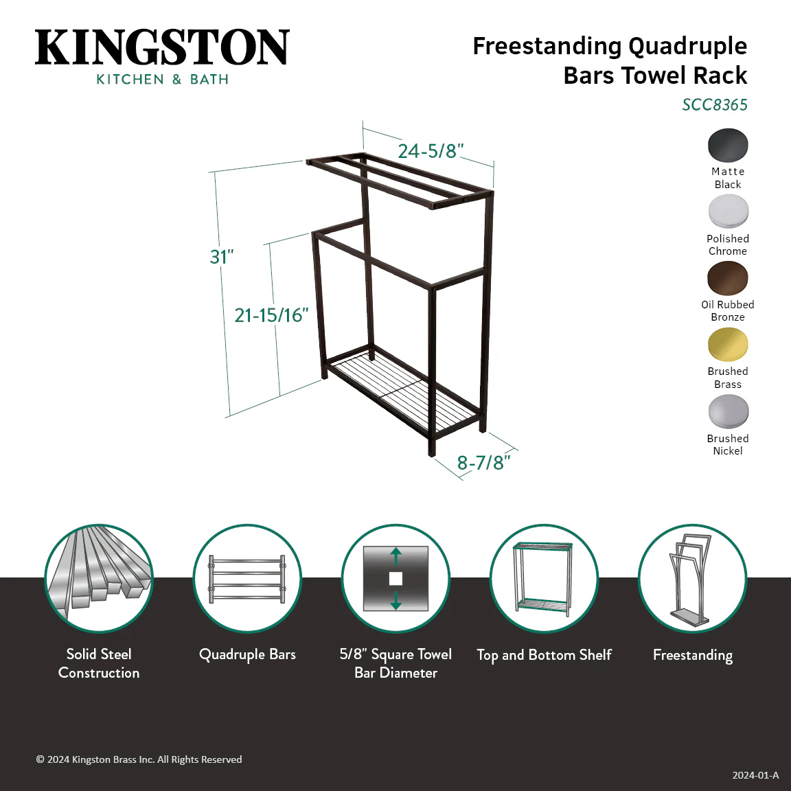 Kingston Sona SCC8365 - Edenscape 31-Inch Freestanding Pedestal 4-Tier Towel Rack, Oil Rubbed Bronze - Image 10