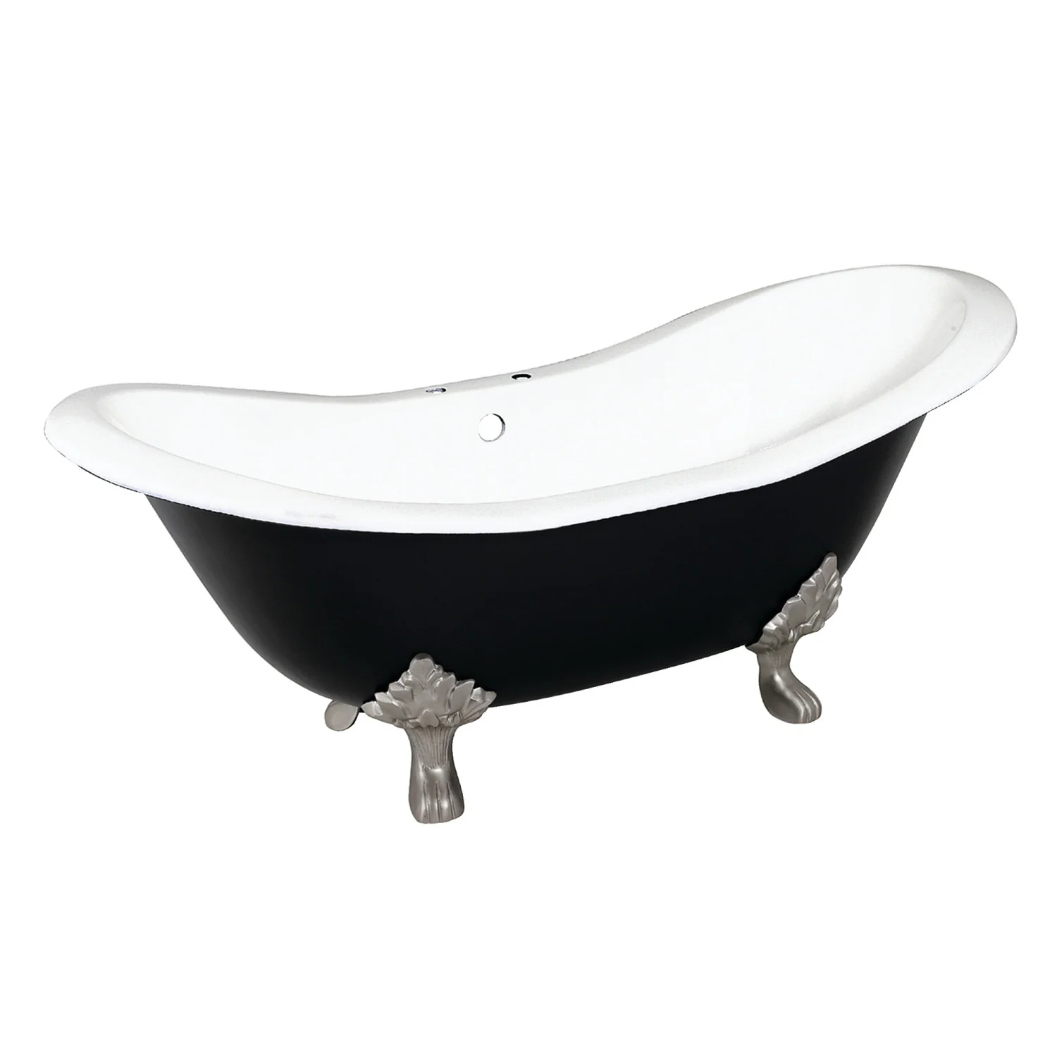 Kingston Heirloom VBT7D7231NC8 - Aqua Eden 72-Inch Cast Iron Oval Double Slipper Clawfoot Tub (7-Inch Faucet Drillings), Black/White/Brushed Nickel - Image 5