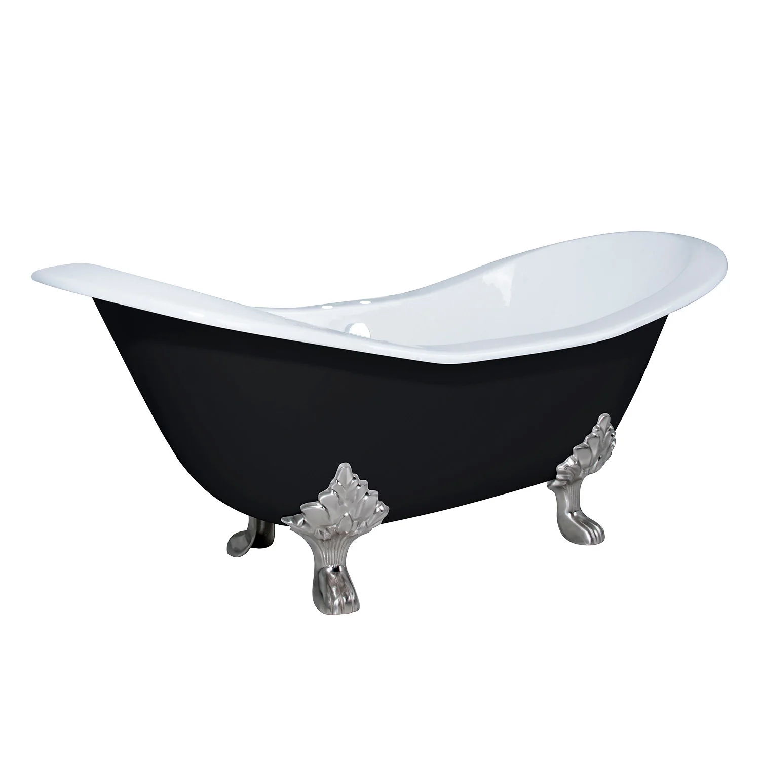 Kingston Heirloom VBT7D7231NC8 - Aqua Eden 72-Inch Cast Iron Oval Double Slipper Clawfoot Tub (7-Inch Faucet Drillings), Black/White/Brushed Nickel - Image 8