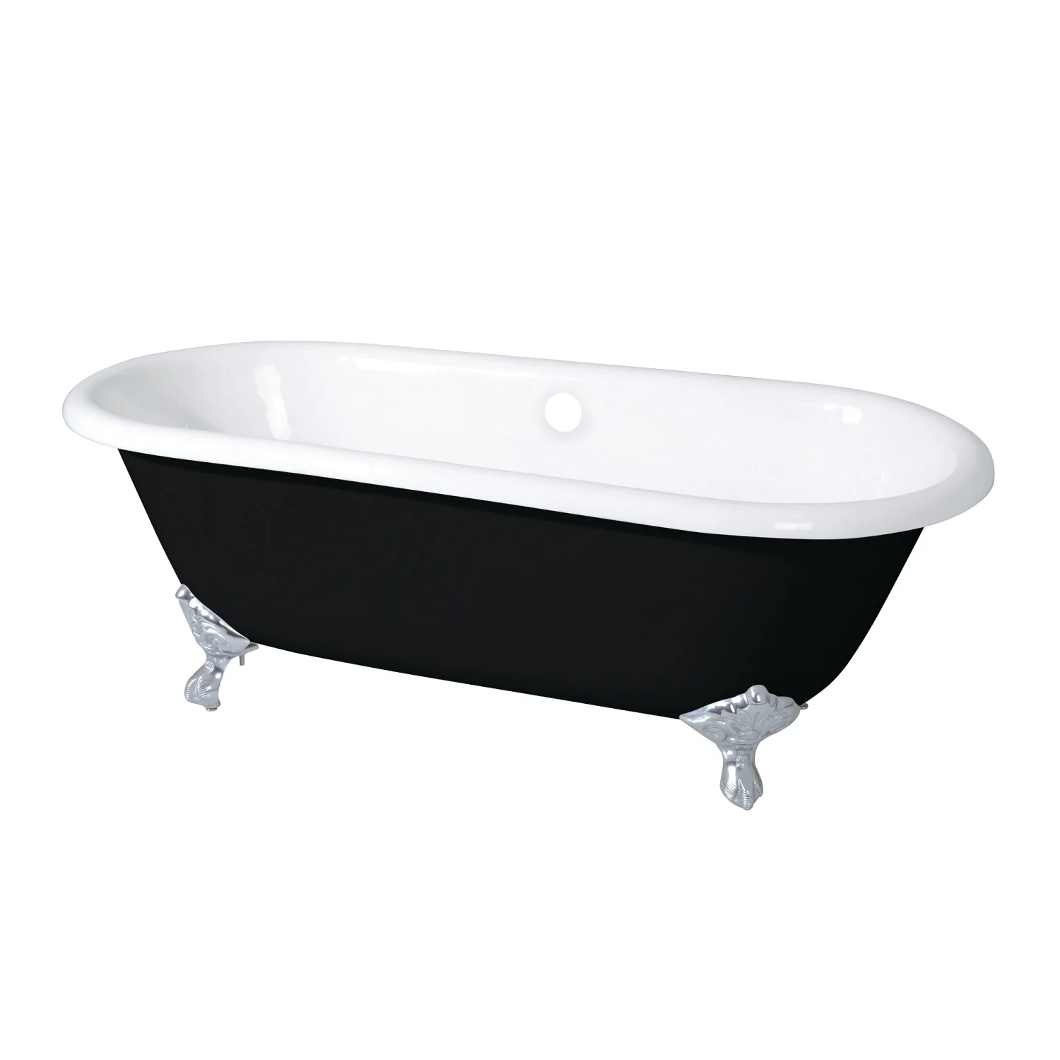 Kingston Heirloom VBTND663013NB1 - Aqua Eden 66-Inch Cast Iron Oval Double Ended Clawfoot Tub (No Faucet Drillings), Black/White/Polished Chrome - Image 6