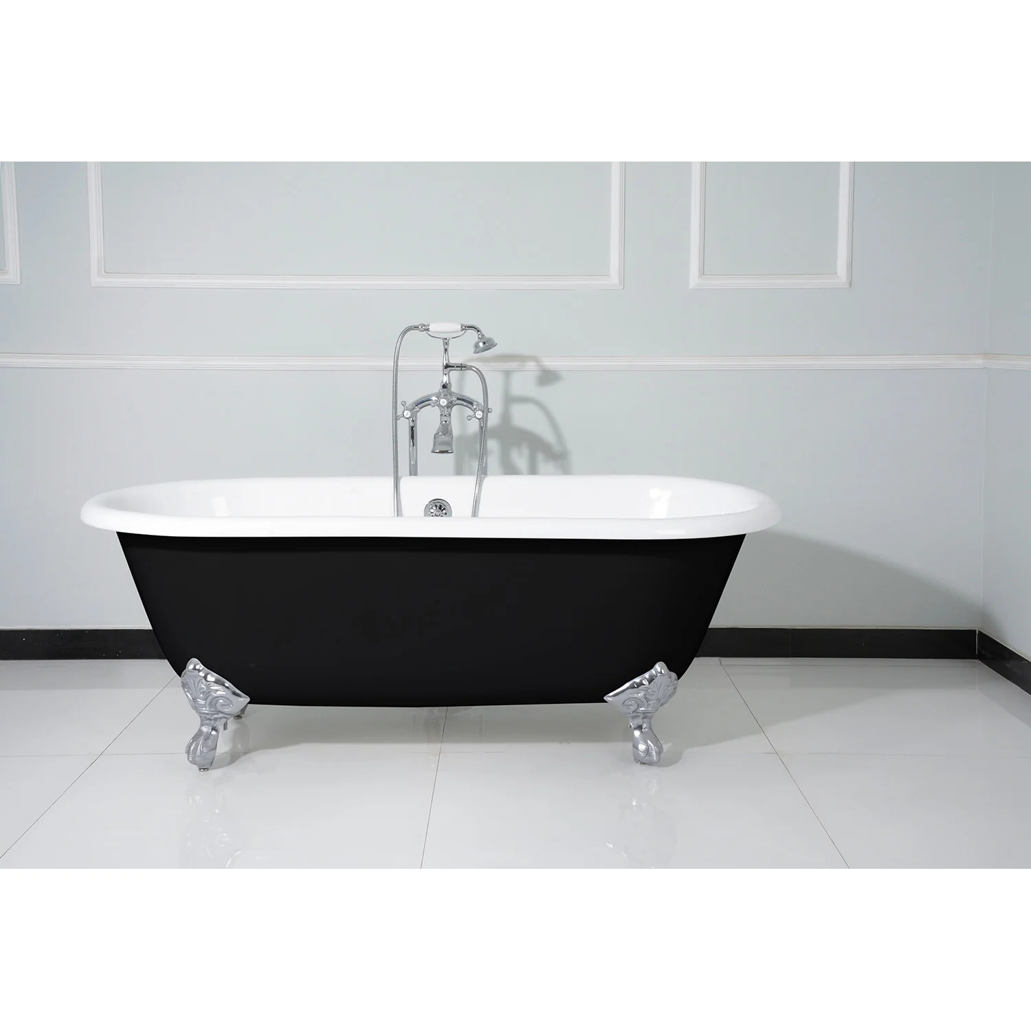 Kingston Heirloom VBTND663013NB1 - Aqua Eden 66-Inch Cast Iron Oval Double Ended Clawfoot Tub (No Faucet Drillings), Black/White/Polished Chrome - Image 7