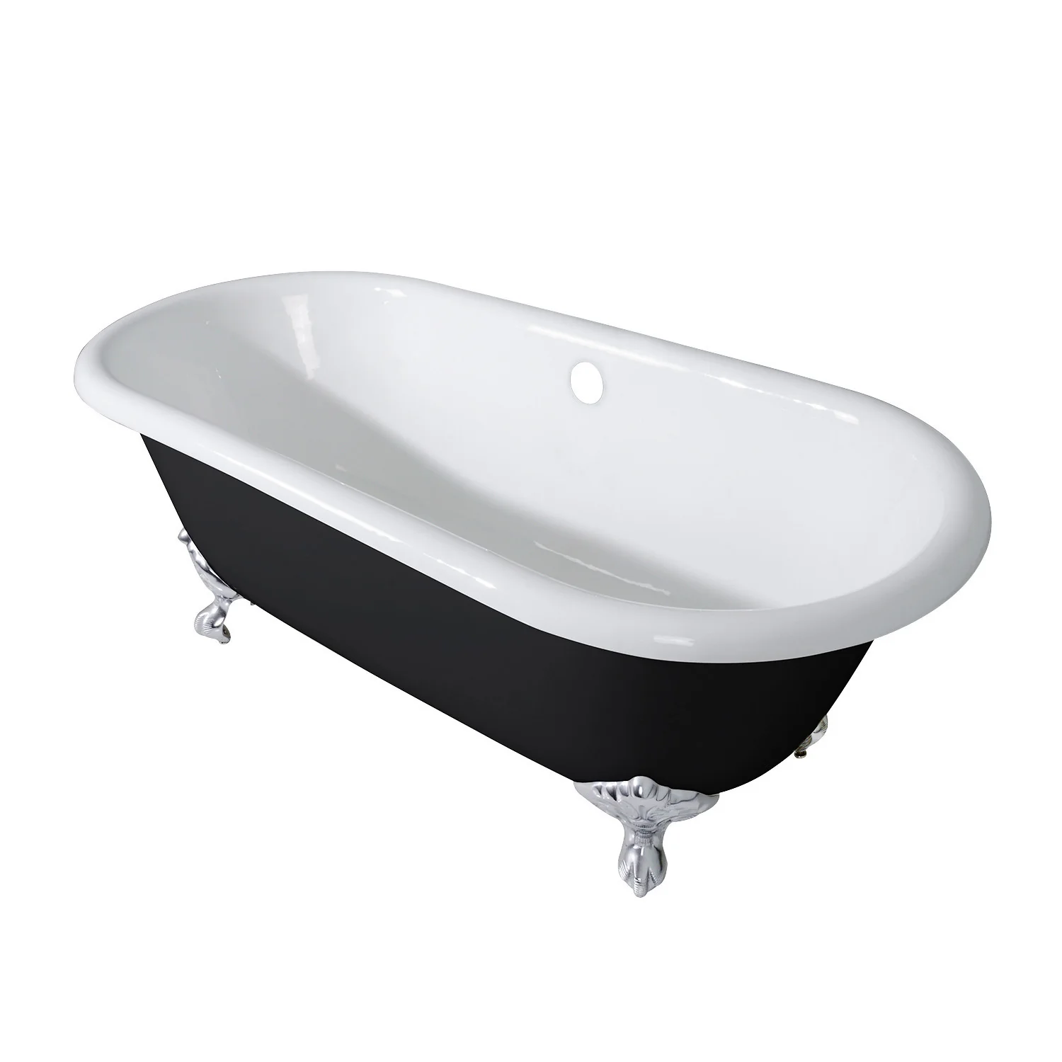 Kingston Heirloom VBTND663013NB1 - Aqua Eden 66-Inch Cast Iron Oval Double Ended Clawfoot Tub (No Faucet Drillings), Black/White/Polished Chrome - Image 9