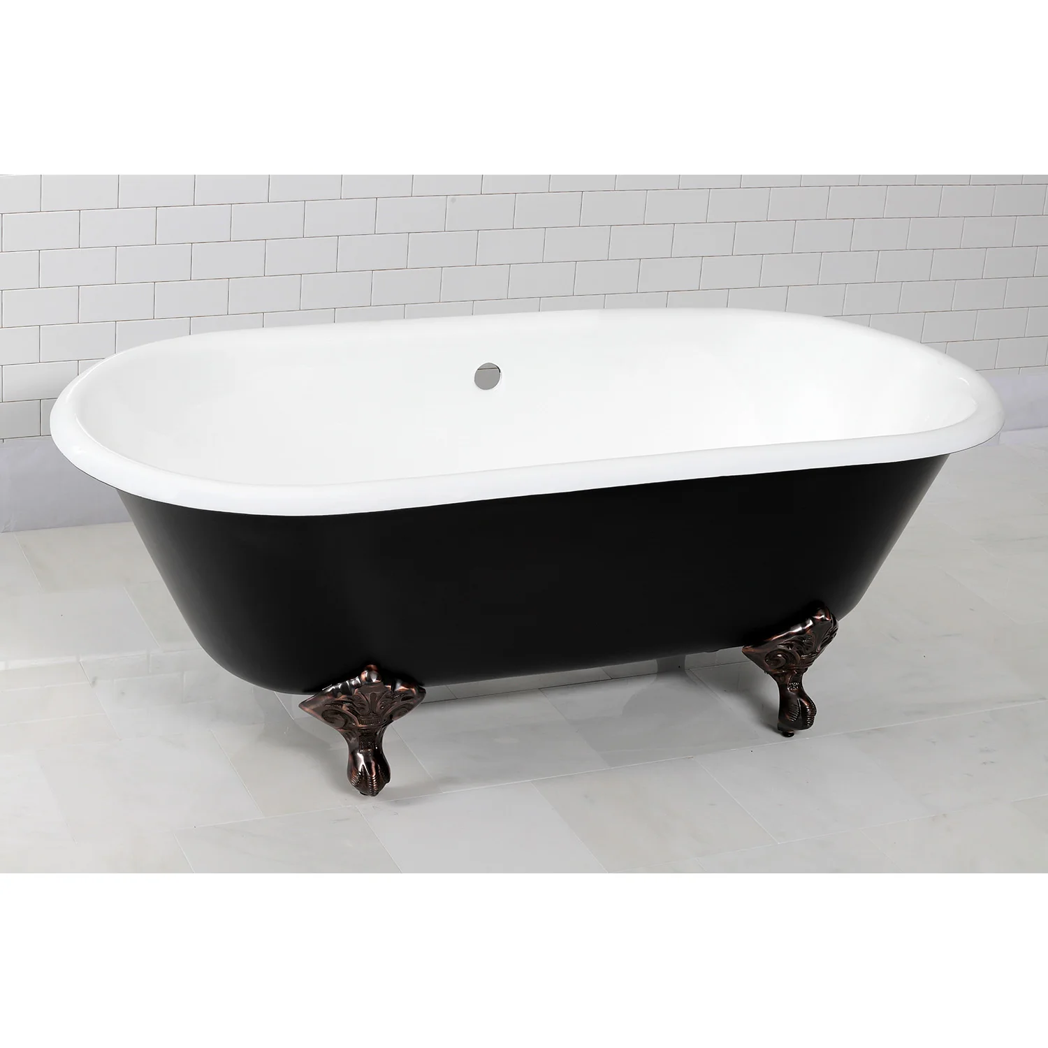 Kingston Heirloom VBTND663013NB5 - Aqua Eden 66-Inch Cast Iron Oval Double Ended Clawfoot Tub (No Faucet Drillings), Black/White/Oil Rubbed Bronze - Image 5