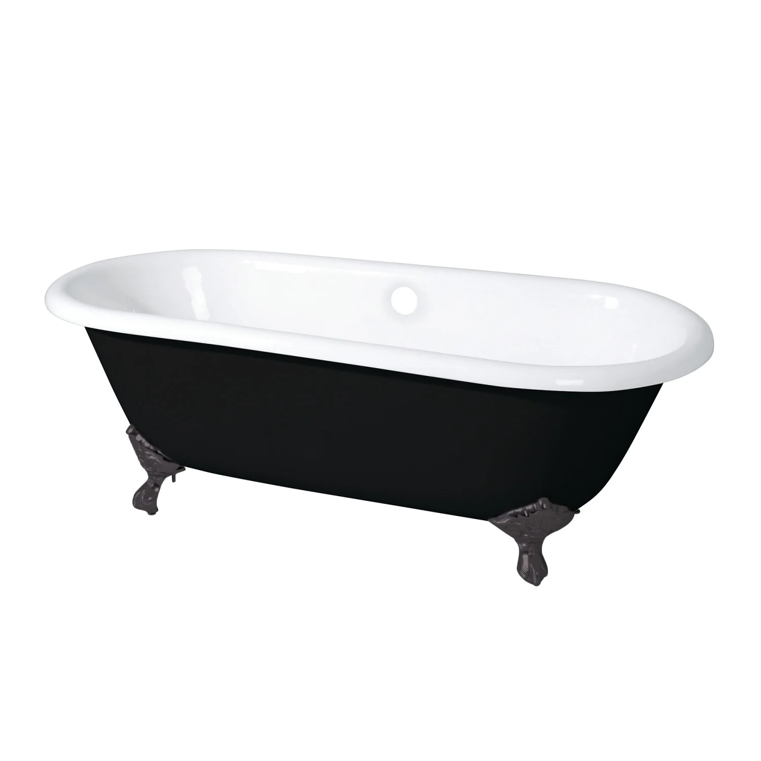 Kingston Heirloom VBTND663013NB5 - Aqua Eden 66-Inch Cast Iron Oval Double Ended Clawfoot Tub (No Faucet Drillings), Black/White/Oil Rubbed Bronze - Image 6