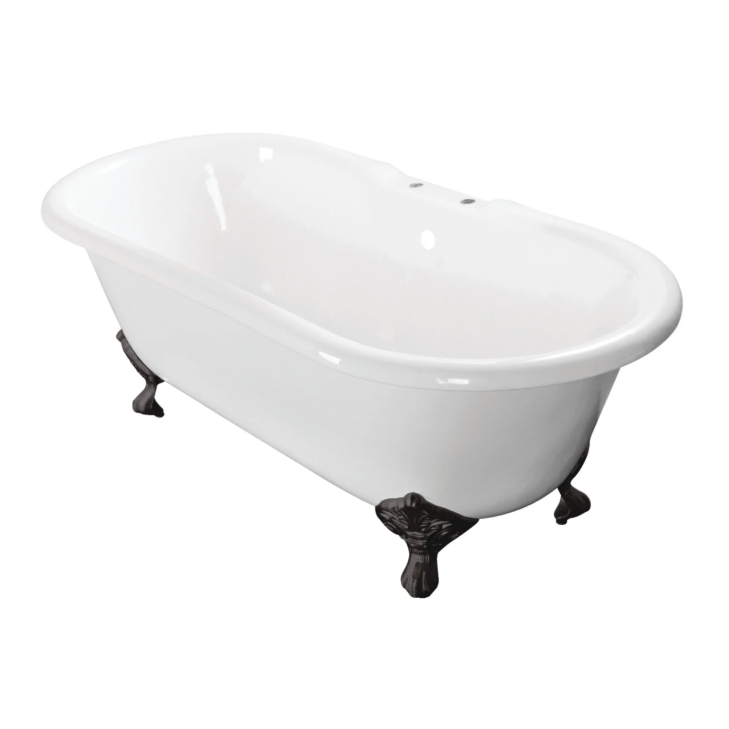 Kingston Heirloom VCT7D663013NB0 - Aqua Eden 66-Inch Cast Iron Oval Double Ended Clawfoot Tub (7-Inch Faucet Drillings), White/Matte Black