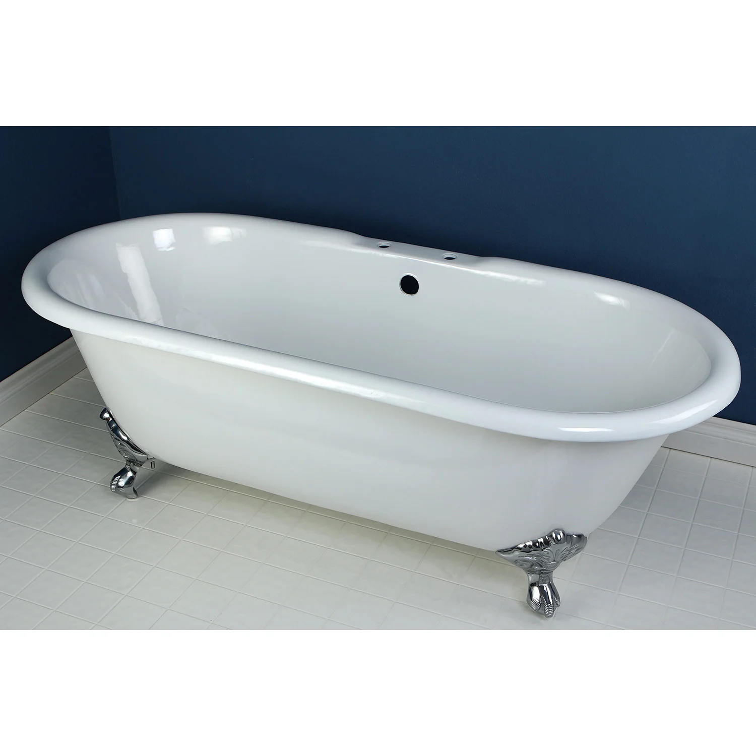 Kingston Heirloom VCT7D663013NB1 - Aqua Eden 66-Inch Cast Iron Oval Double Ended Clawfoot Tub (7-Inch Faucet Drillings), White/Polished Chrome - Image 2