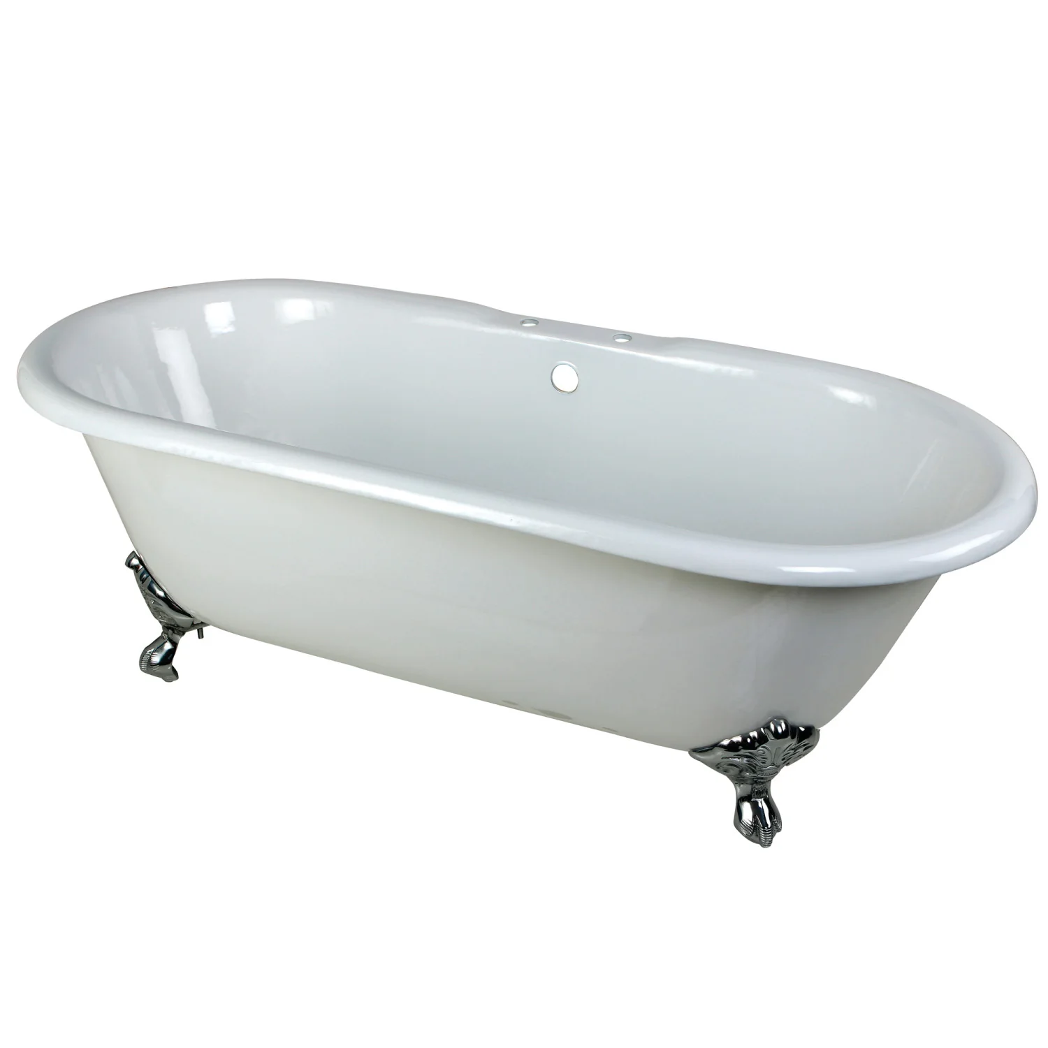 Kingston Heirloom VCT7D663013NB1 - Aqua Eden 66-Inch Cast Iron Oval Double Ended Clawfoot Tub (7-Inch Faucet Drillings), White/Polished Chrome - Image 3