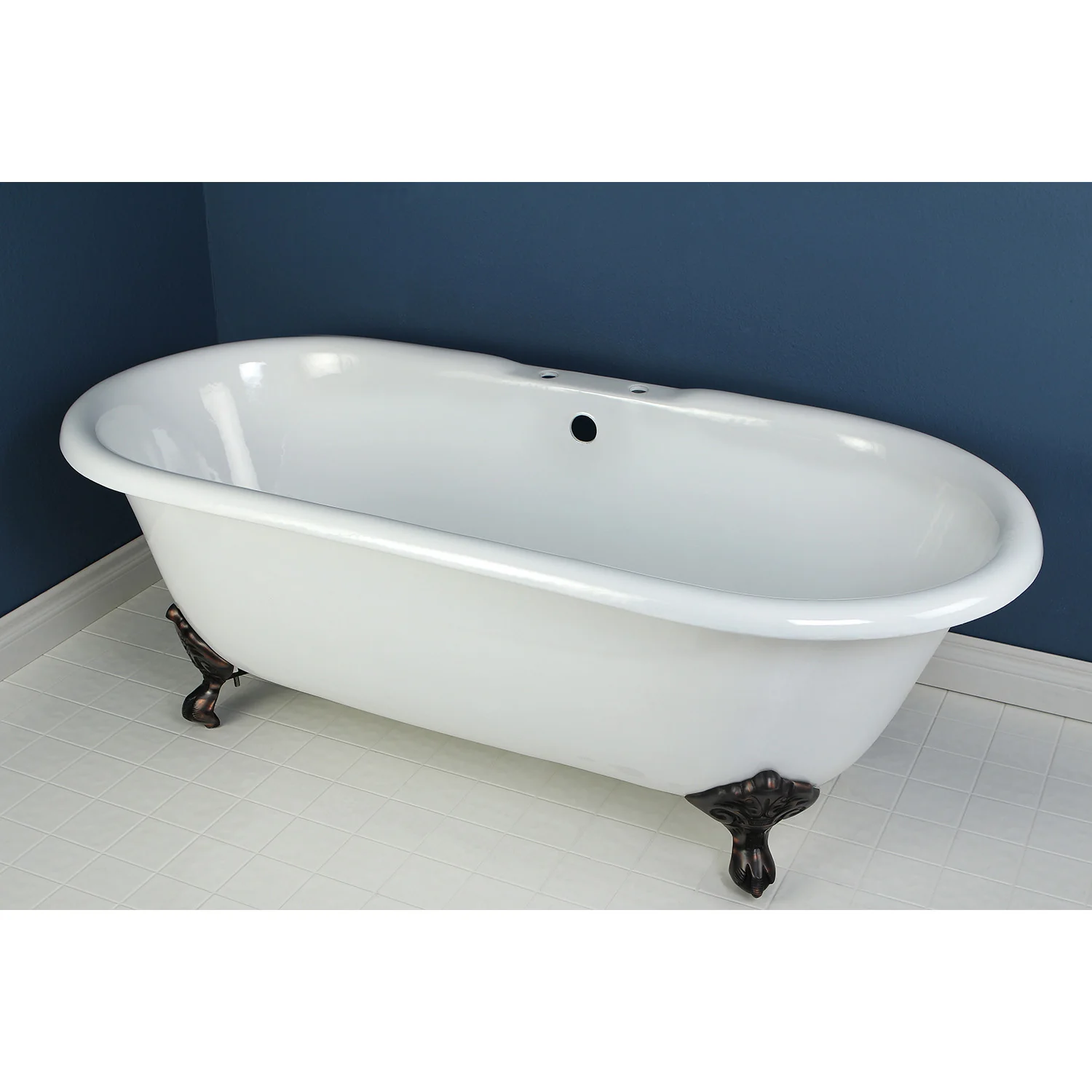 Kingston Heirloom VCT7D663013NB5 - Aqua Eden 66-Inch Cast Iron Oval Double Ended Clawfoot Tub (7-Inch Faucet Drillings), White/Oil Rubbed Bronze - Image 2