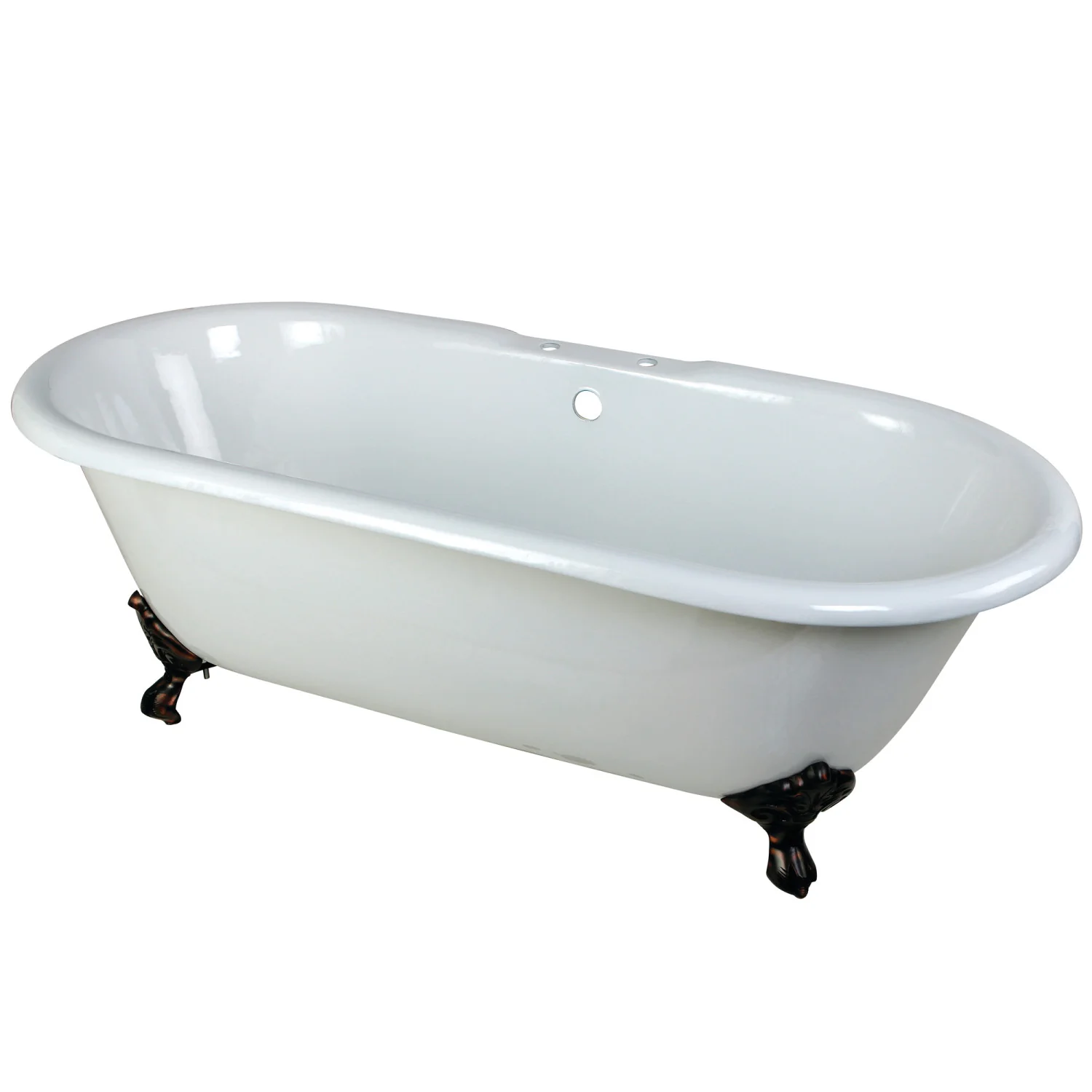 Kingston Heirloom VCT7D663013NB5 - Aqua Eden 66-Inch Cast Iron Oval Double Ended Clawfoot Tub (7-Inch Faucet Drillings), White/Oil Rubbed Bronze - Image 3
