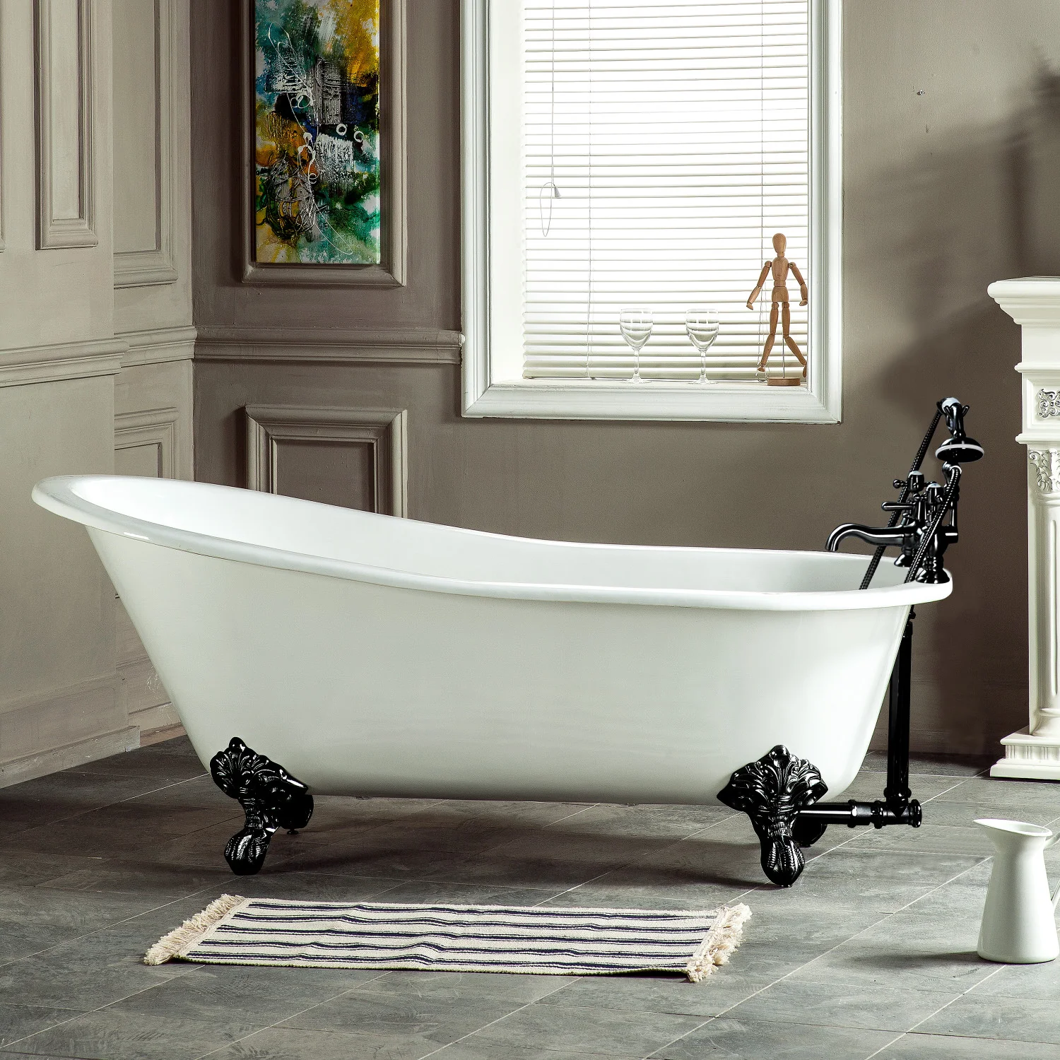 Kingston Heirloom VCT7D673122ZB0 - Aqua Eden 67-Inch Cast Iron Oval Single Slipper Clawfoot Tub (7-Inch Faucet Drillings), White/Matte Black - Image 2