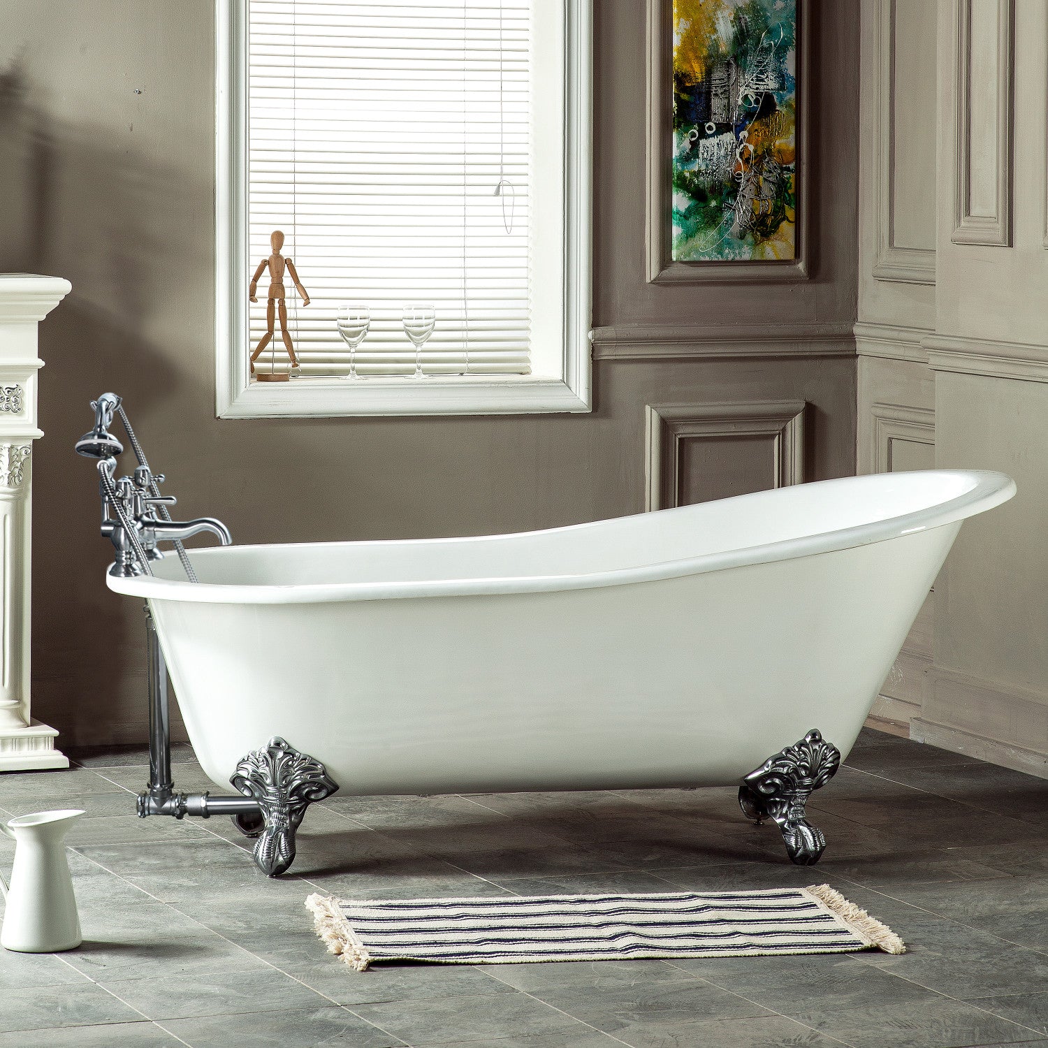 Kingston Heirloom VCT7D673122ZB1 - Aqua Eden 67-Inch Cast Iron Oval Single Slipper Clawfoot Tub (7-Inch Faucet Drillings), White/Polished Chrome - Image 2