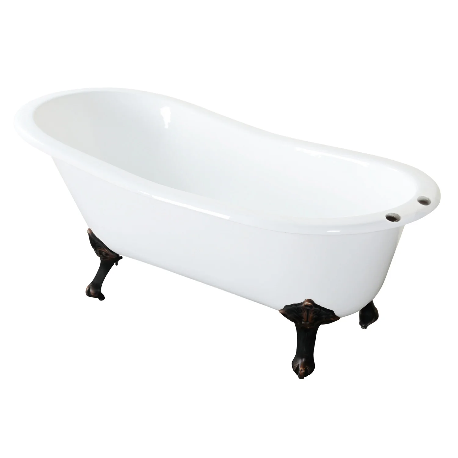 Kingston Heirloom VCT7D673122ZB5 - Aqua Eden 67-Inch Cast Iron Oval Single Slipper Clawfoot Tub (7-Inch Faucet Drillings), White/Oil Rubbed Bronze